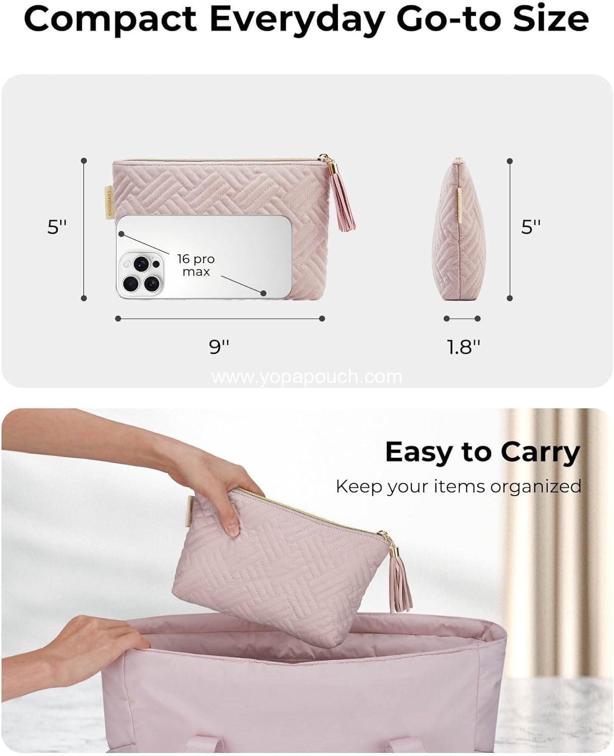 Wholesale Elegant Pink Small Cosmetic Bag, Roomy Makeup Organizer, Waterproof Toiletry Pouch, Great Gifts for Women - 1 pc Supplier