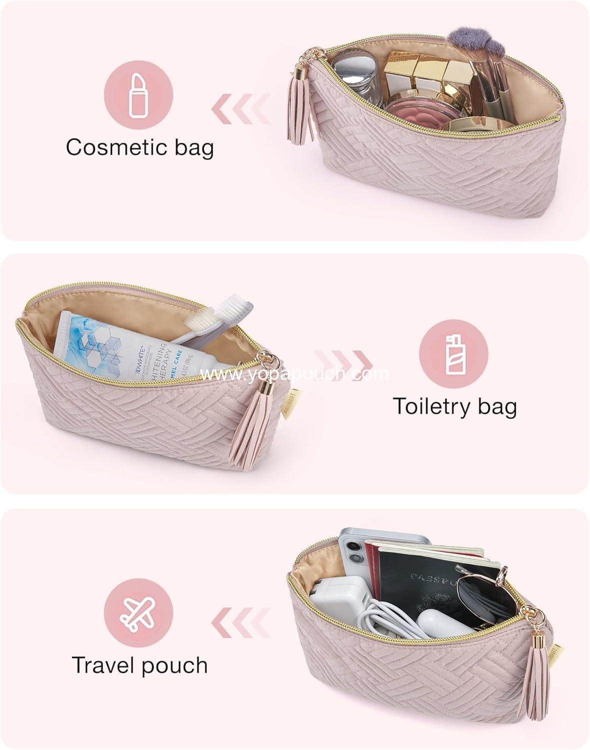 Wholesale Elegant Pink Small Cosmetic Bag, Roomy Makeup Organizer, Waterproof Toiletry Pouch, Great Gifts for Women - 1 pc Supplier