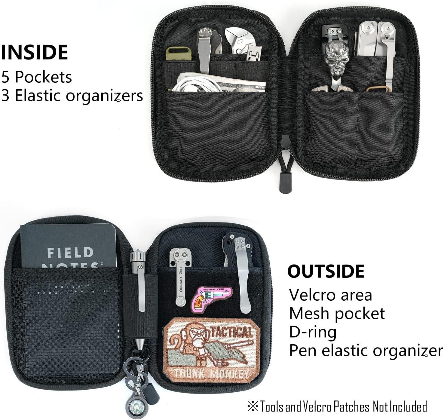 Wholesale Nylon EDC Pocket Organizer with Patches & D-Ring, Multitool Organizer for EDC Gear - Manufacturer