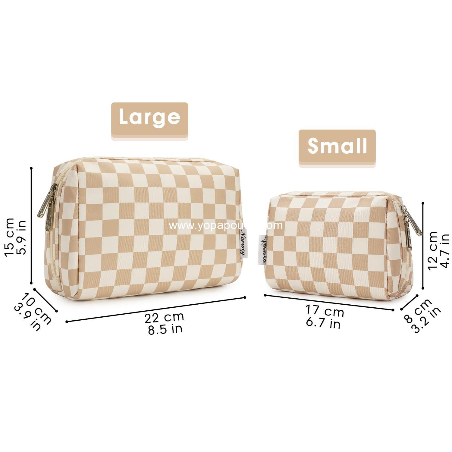 Wholesale Checkered Makeup Bag - Large Cosmetic Organizer with Compartments for Women and Girls, Light Checkerboard, Supplier