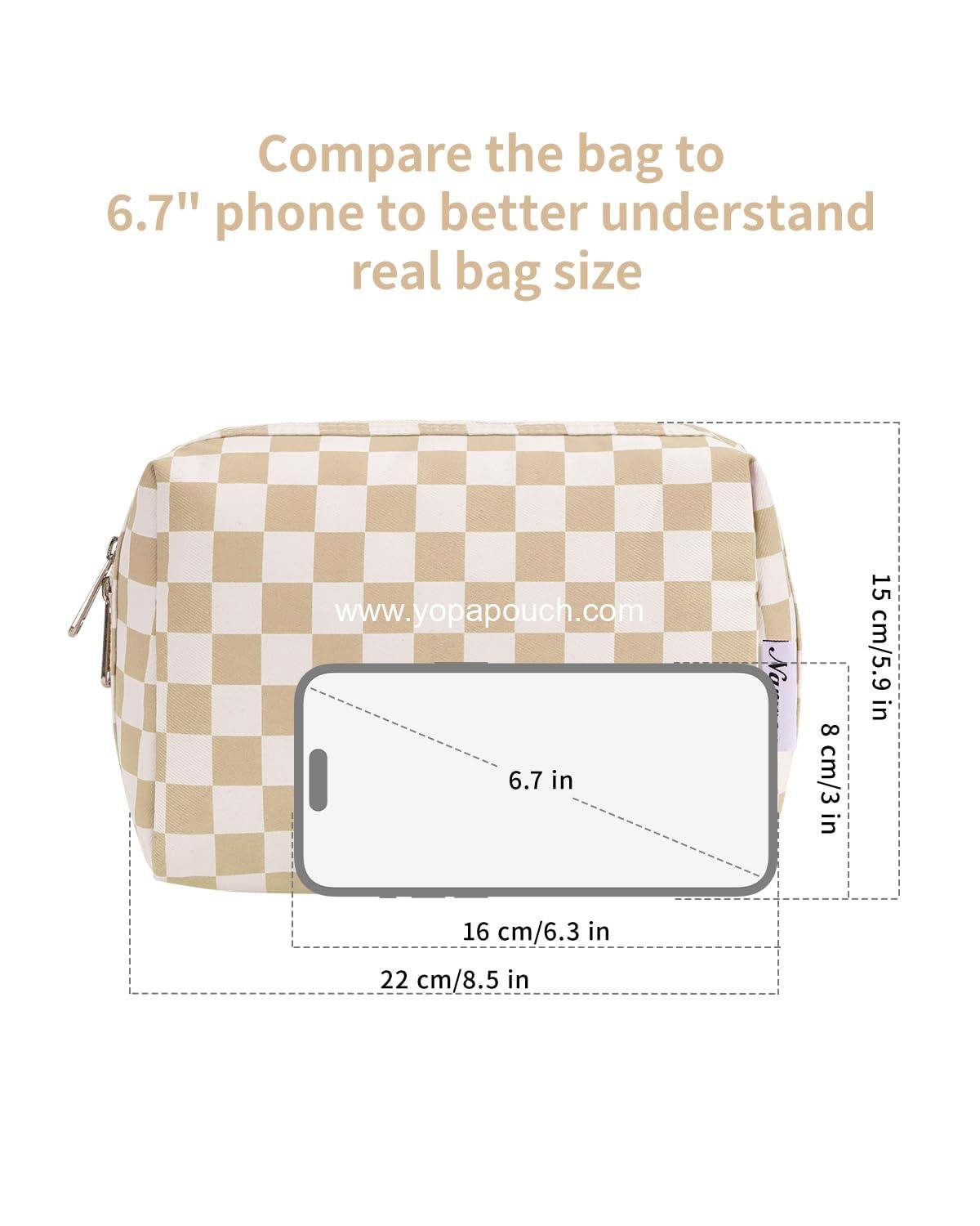 Wholesale Checkered Makeup Bag - Large Cosmetic Organizer with Compartments for Women and Girls, Light Checkerboard, Supplier