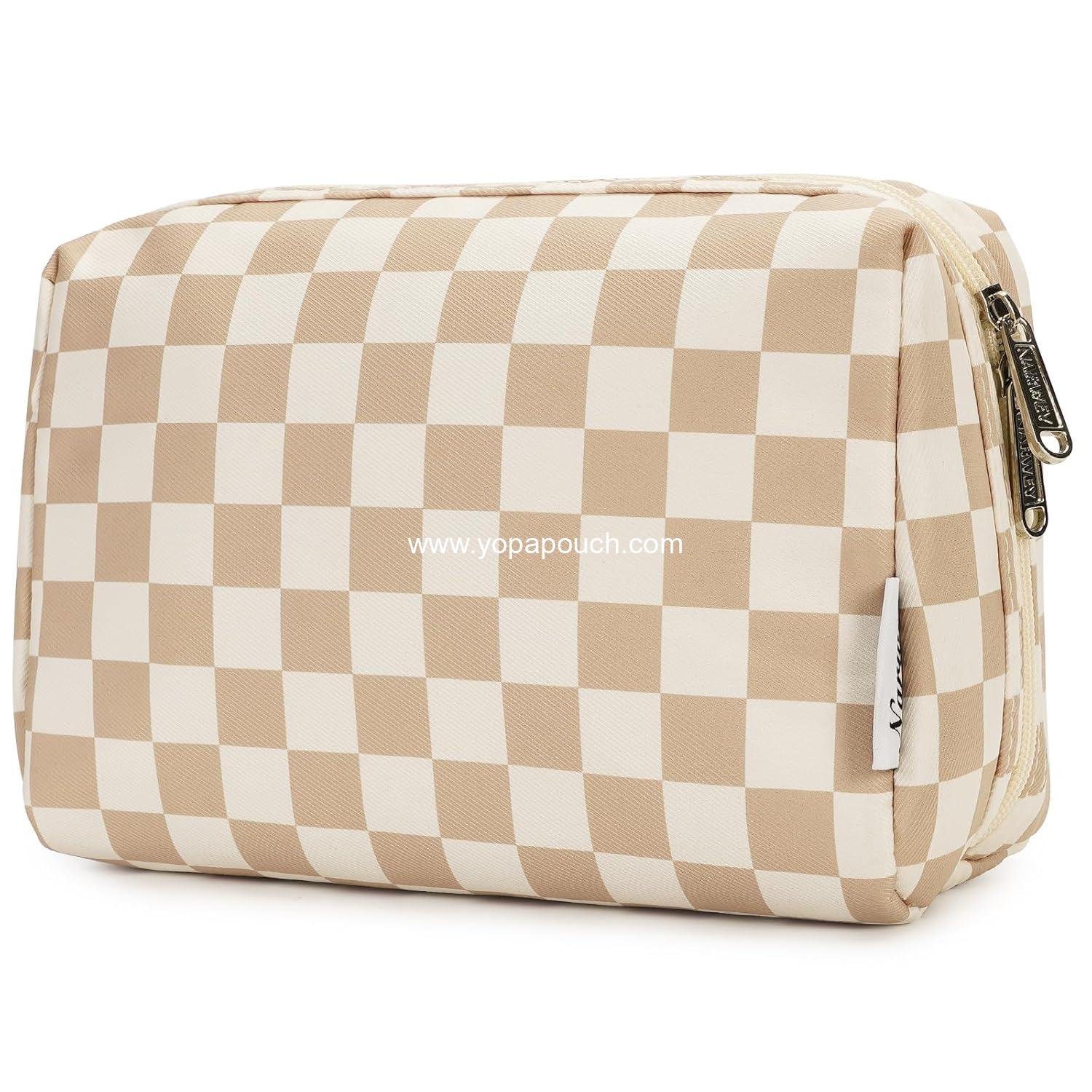 Wholesale Checkered Makeup Bag - Large Cosmetic Organizer with Compartments for Women and Girls, Light Checkerboard, Supplier