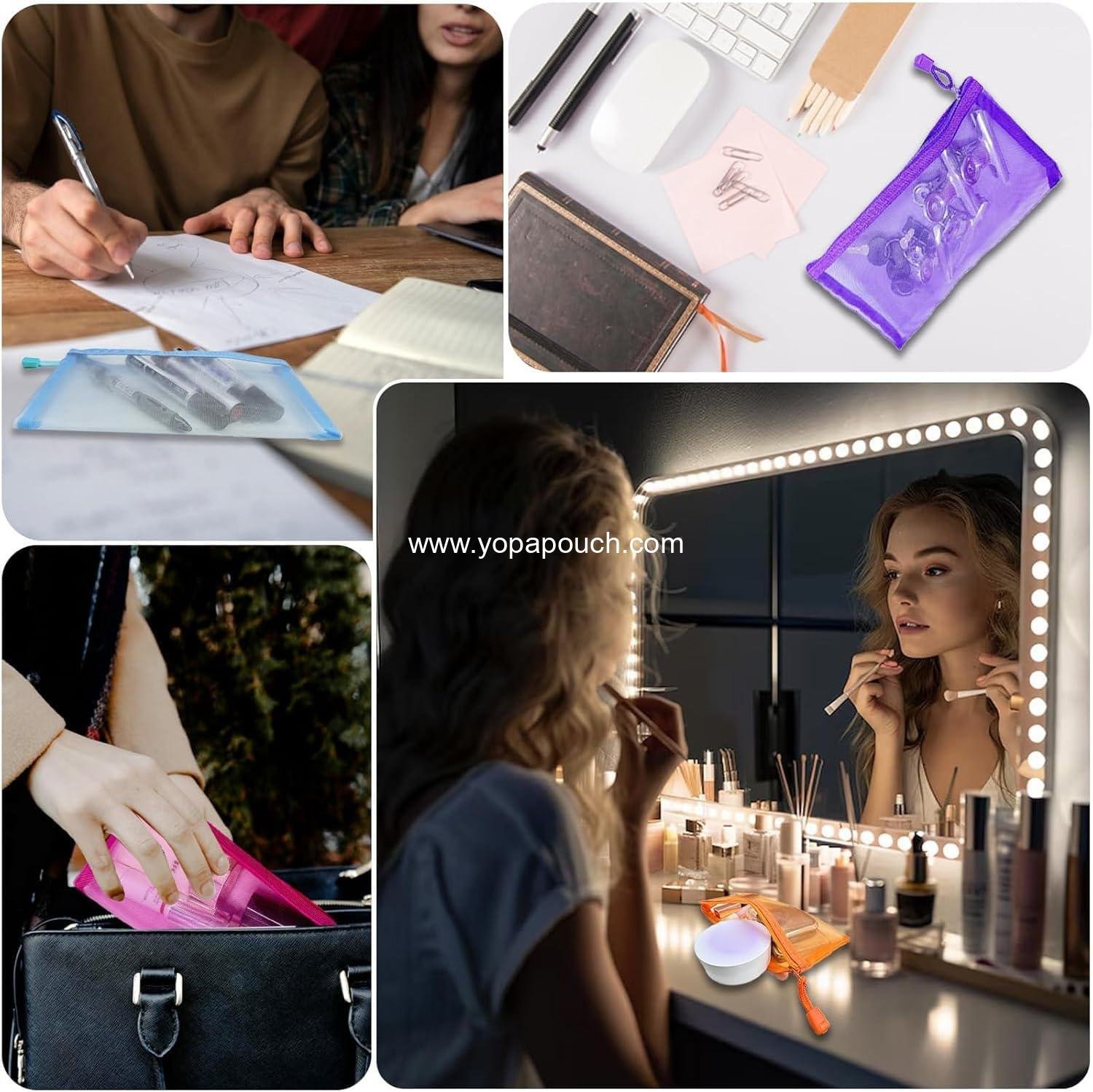 Wholesale Mesh Pouches (6 Pack) - Zippered Nylon Makeup Bags, Cosmetic Travel Organizer, Diaper Bag Insert, See-Through Design, Cute Colors, Supplier