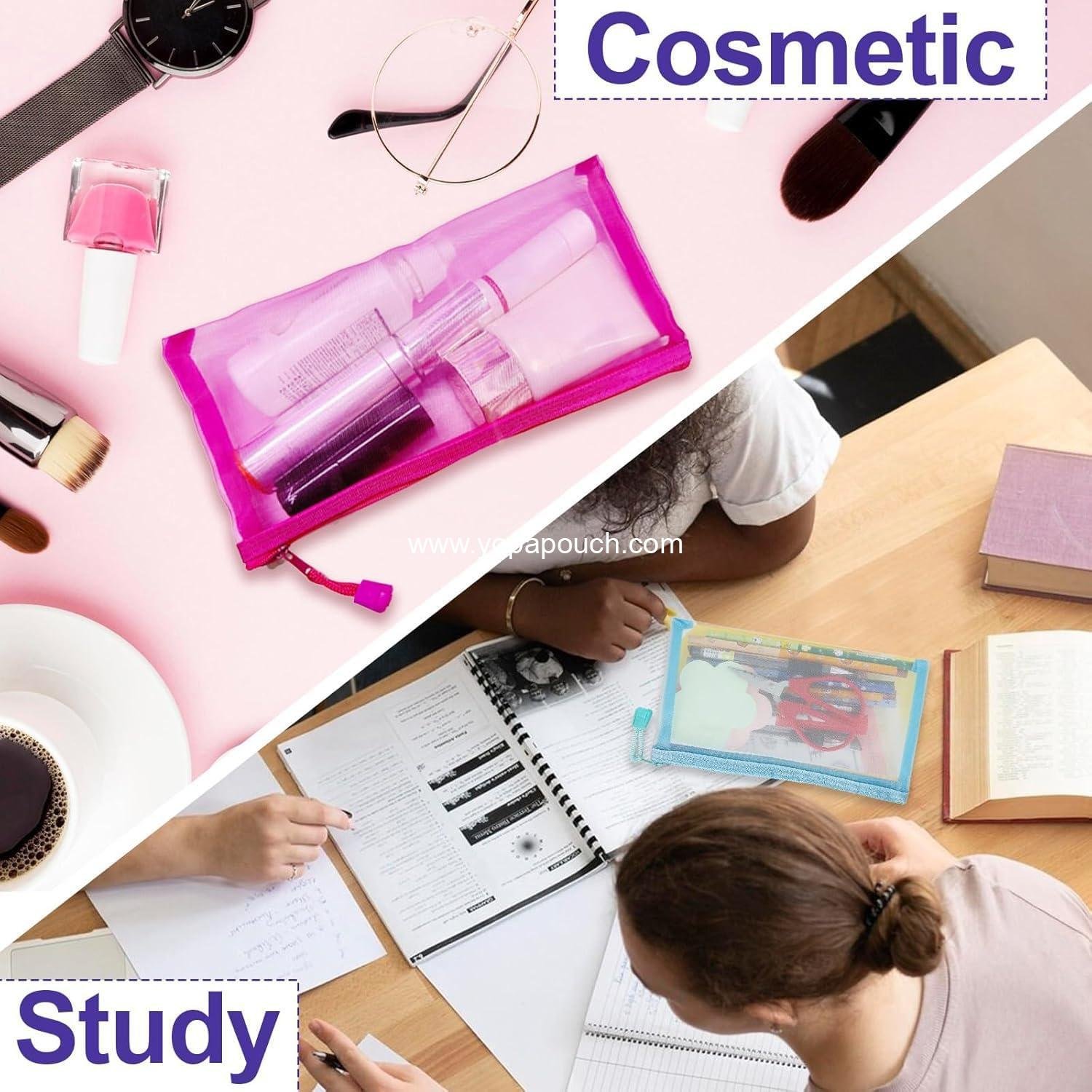 Wholesale Mesh Pouches (6 Pack) - Zippered Nylon Makeup Bags, Cosmetic Travel Organizer, Diaper Bag Insert, See-Through Design, Cute Colors, Supplier