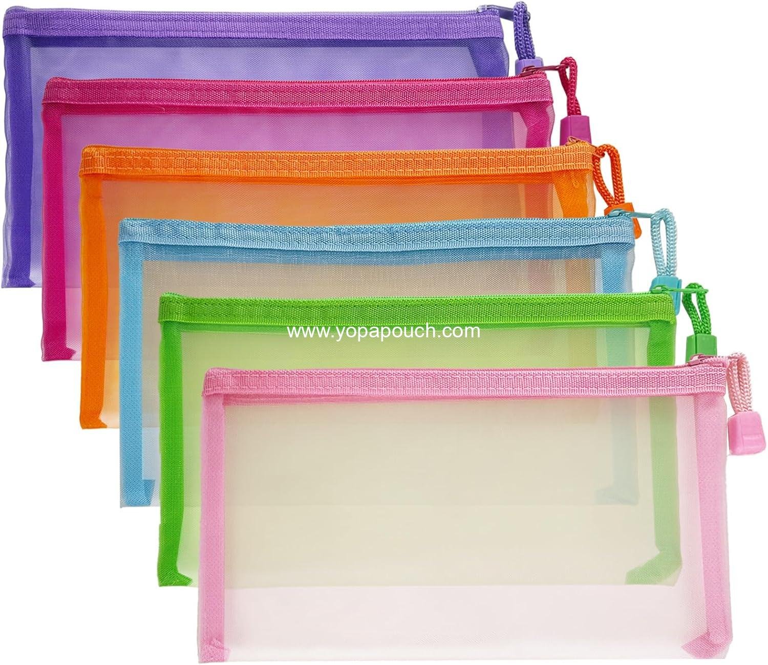 Mesh Pouches(6 Pack), Mesh Bags with Zipper Nylon Makeup Pouches Bag Cosmetic Pouch Travel Purse Organizer Insert Diaper Inside Bag Organizers Home Organizing Size See Through Cute Colors