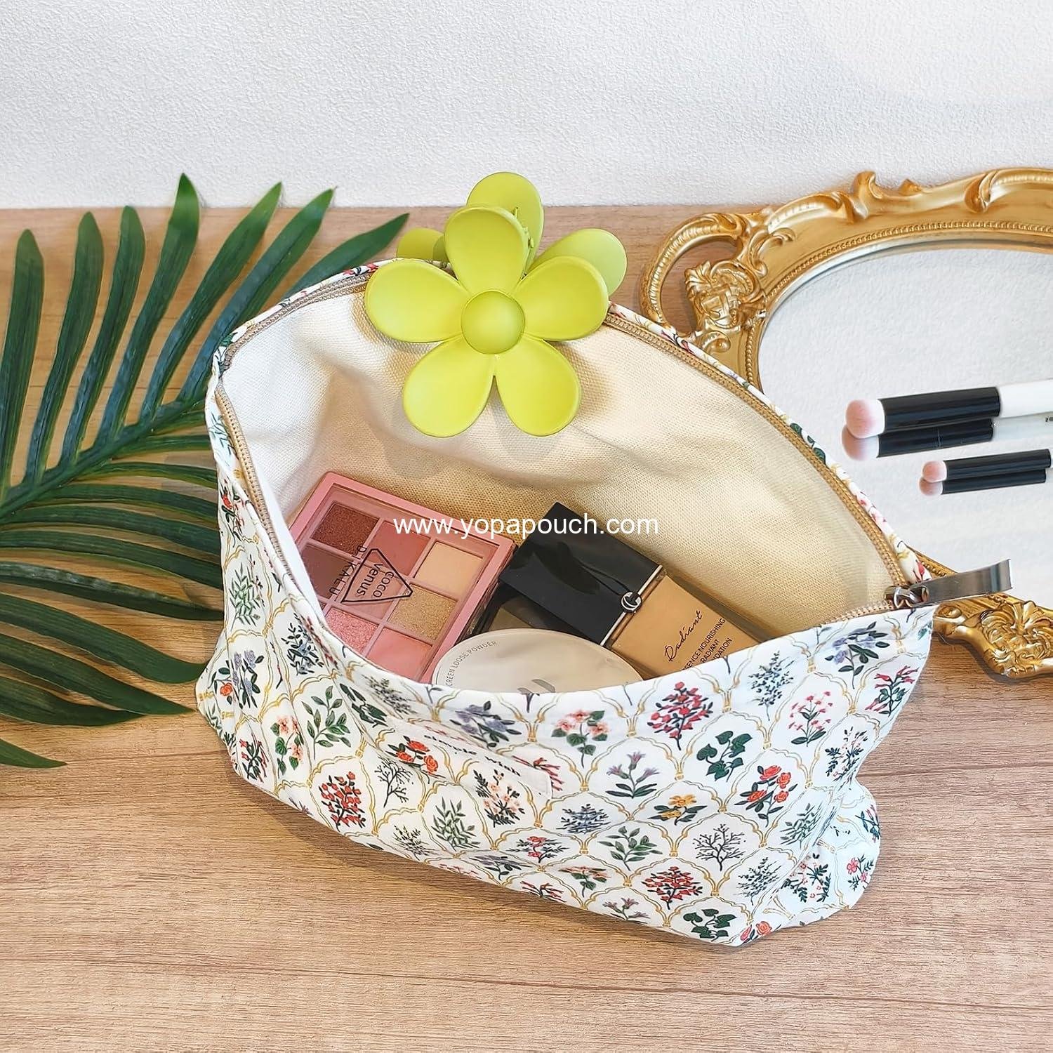 Wholesale Aesthetic Floral Makeup Bag Small Cosmetic Pouch for Women and Girls, Large Capacity Travel Toiletry Bag with Zipper, Purse Organizer Pouch - Supplier