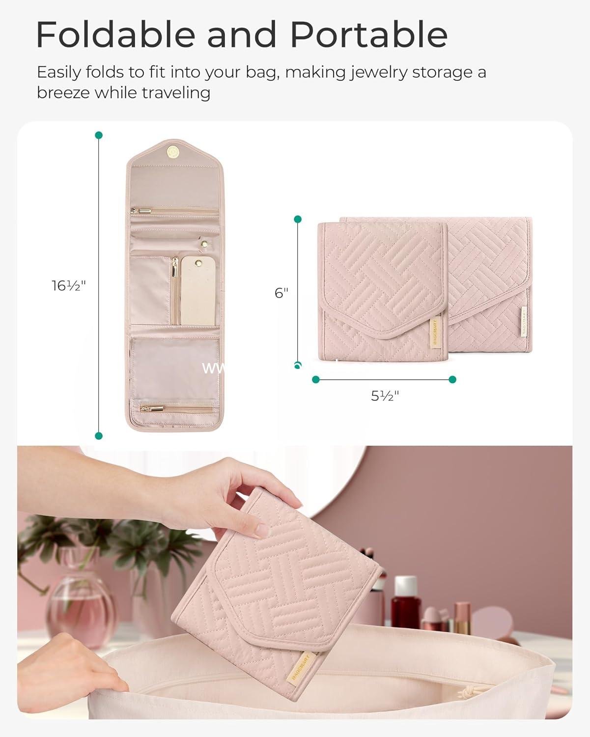 Wholesale Mini Travel Jewelry Organizer Case - Foldable Soft Pink Roll for Rings, Necklaces, Earrings, Bracelets - Supplier