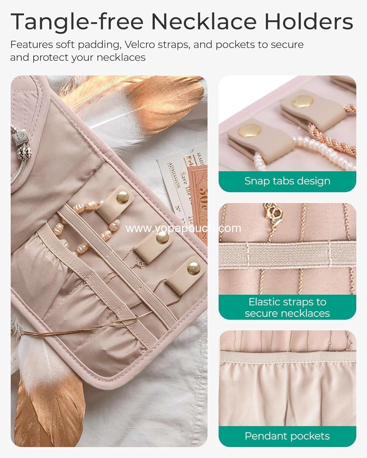 Wholesale Mini Travel Jewelry Organizer Case - Foldable Soft Pink Roll for Rings, Necklaces, Earrings, Bracelets - Supplier