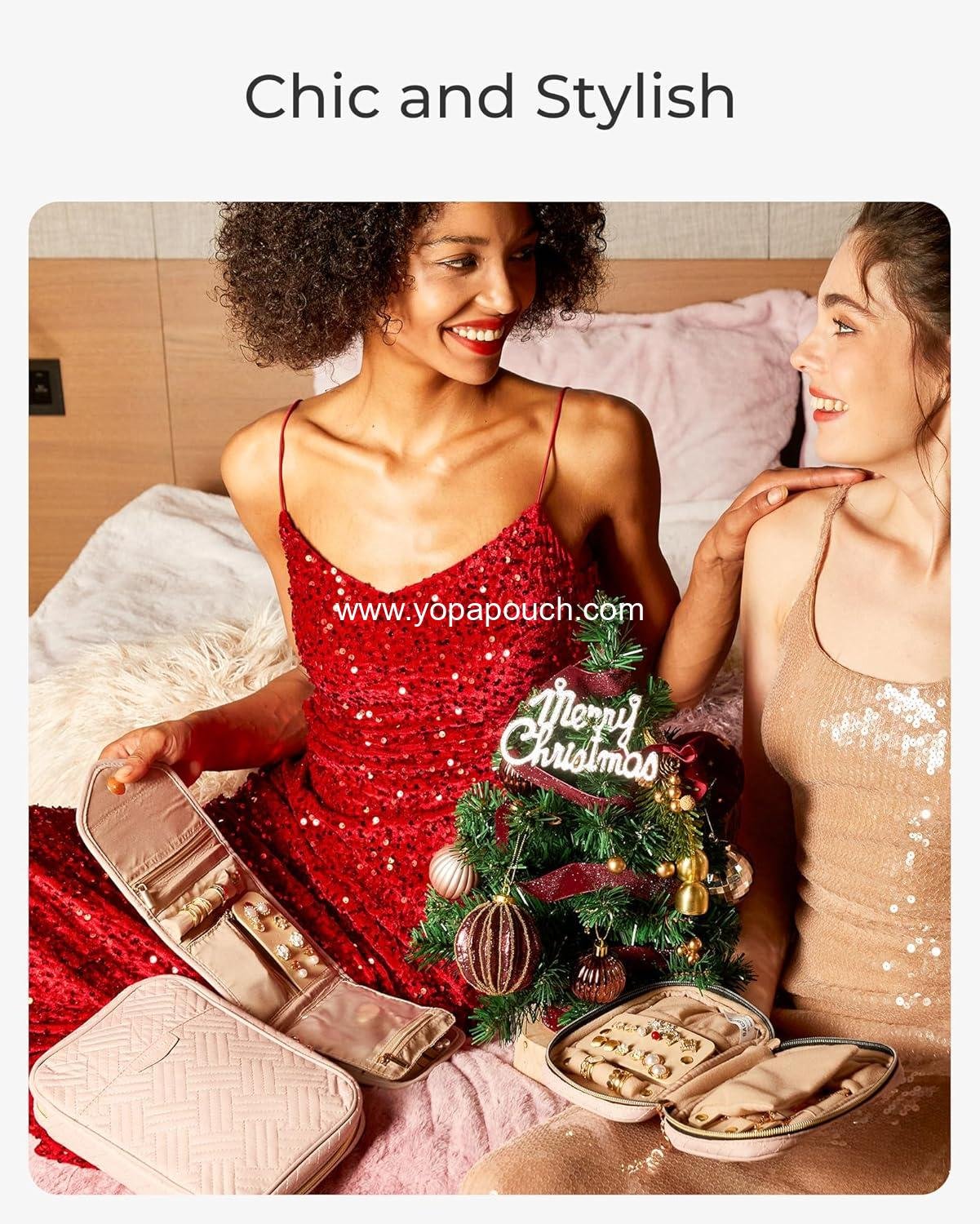 Wholesale Mini Travel Jewelry Organizer Case - Foldable Soft Pink Roll for Rings, Necklaces, Earrings, Bracelets - Supplier