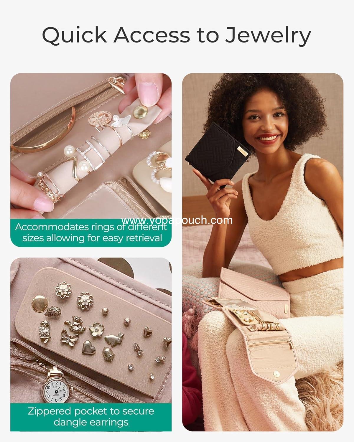 Wholesale Mini Travel Jewelry Organizer Case - Foldable Soft Pink Roll for Rings, Necklaces, Earrings, Bracelets - Supplier