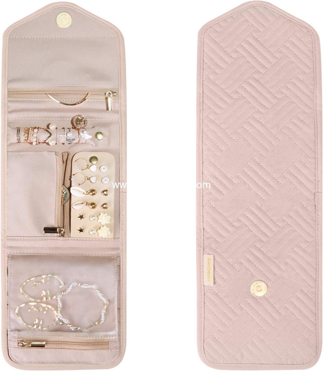 Wholesale Mini Travel Jewelry Organizer Case - Foldable Soft Pink Roll for Rings, Necklaces, Earrings, Bracelets - Supplier