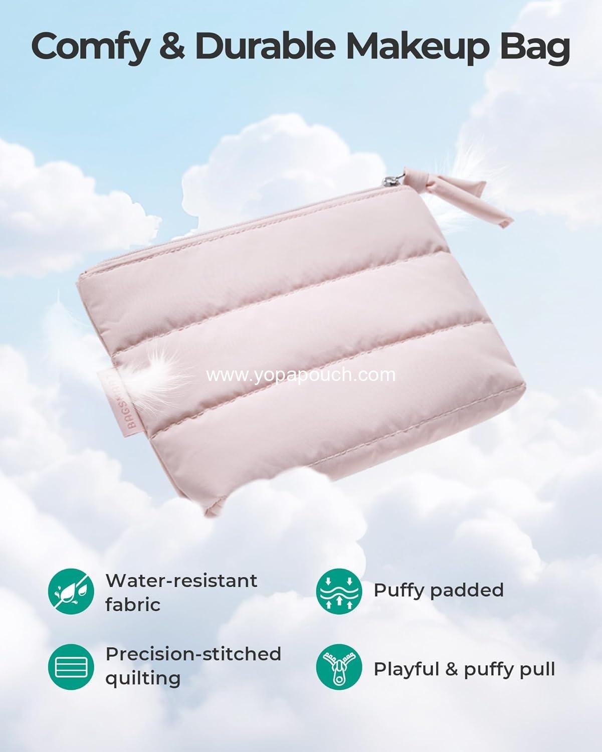 Wholesale Puffy Portable Cosmetic Pouch with Charm Zipper, Water-Resistant Small Makeup Bag for Women (Baby Pink) - Supplier Wholesale Puffy Portable Cosmetic Pouch with Charm Zipper, Water-Resistant Small Makeup Bag for Women (Baby Pink) - Supplier