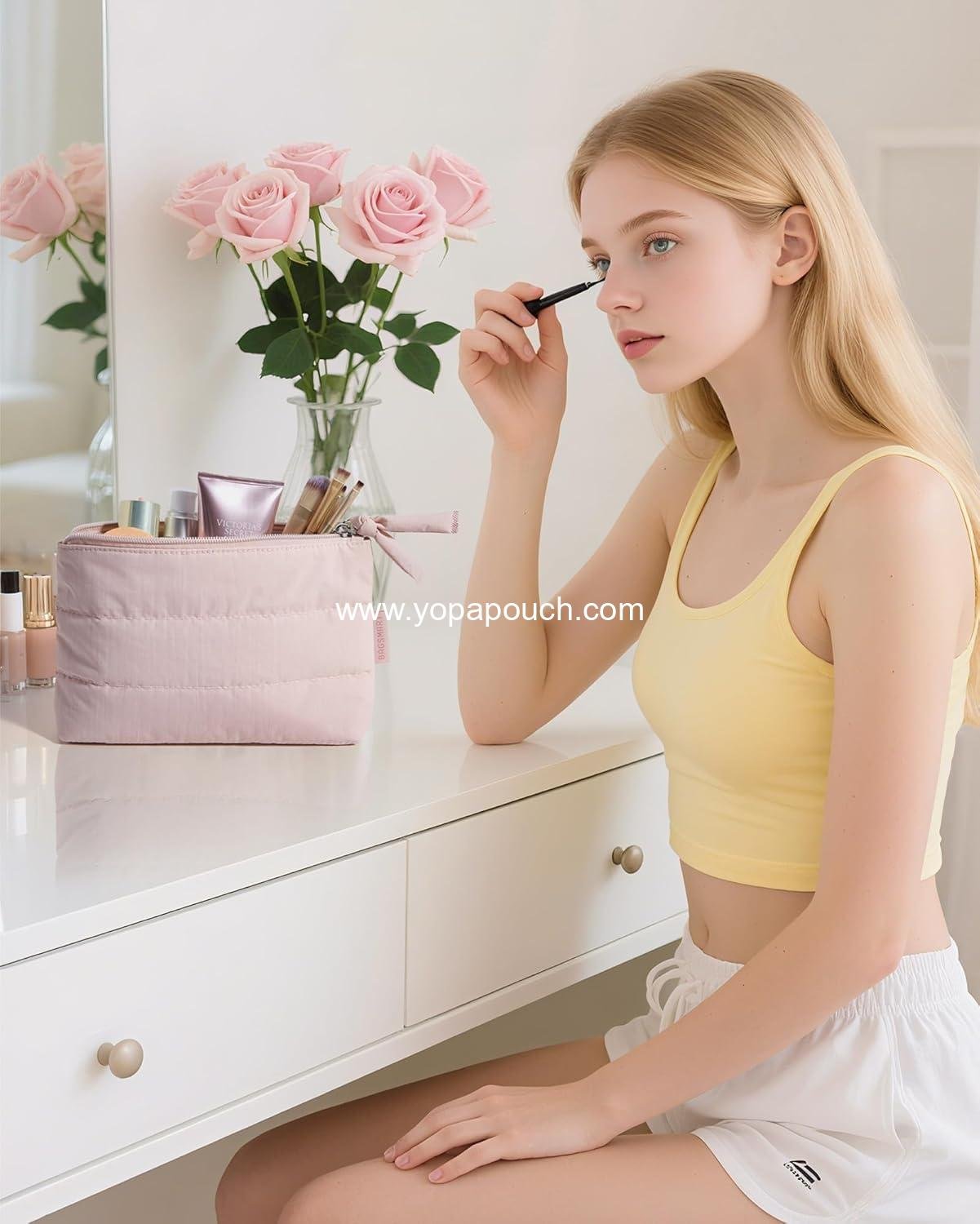 Wholesale Puffy Portable Cosmetic Pouch with Charm Zipper, Water-Resistant Small Makeup Bag for Women (Baby Pink) - Supplier Wholesale Puffy Portable Cosmetic Pouch with Charm Zipper, Water-Resistant Small Makeup Bag for Women (Baby Pink) - Supplier