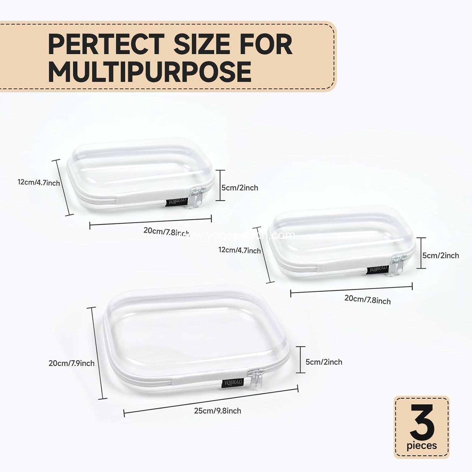 OEM 3 Pack Clear Hard Shell Zipper Case - Waterproof Cosmetic Bag, Kid's Toy Storage Organizer, Charging Cables Holder, Creative Journaling, Painting Brushes, Sketch Supplies - Supplier