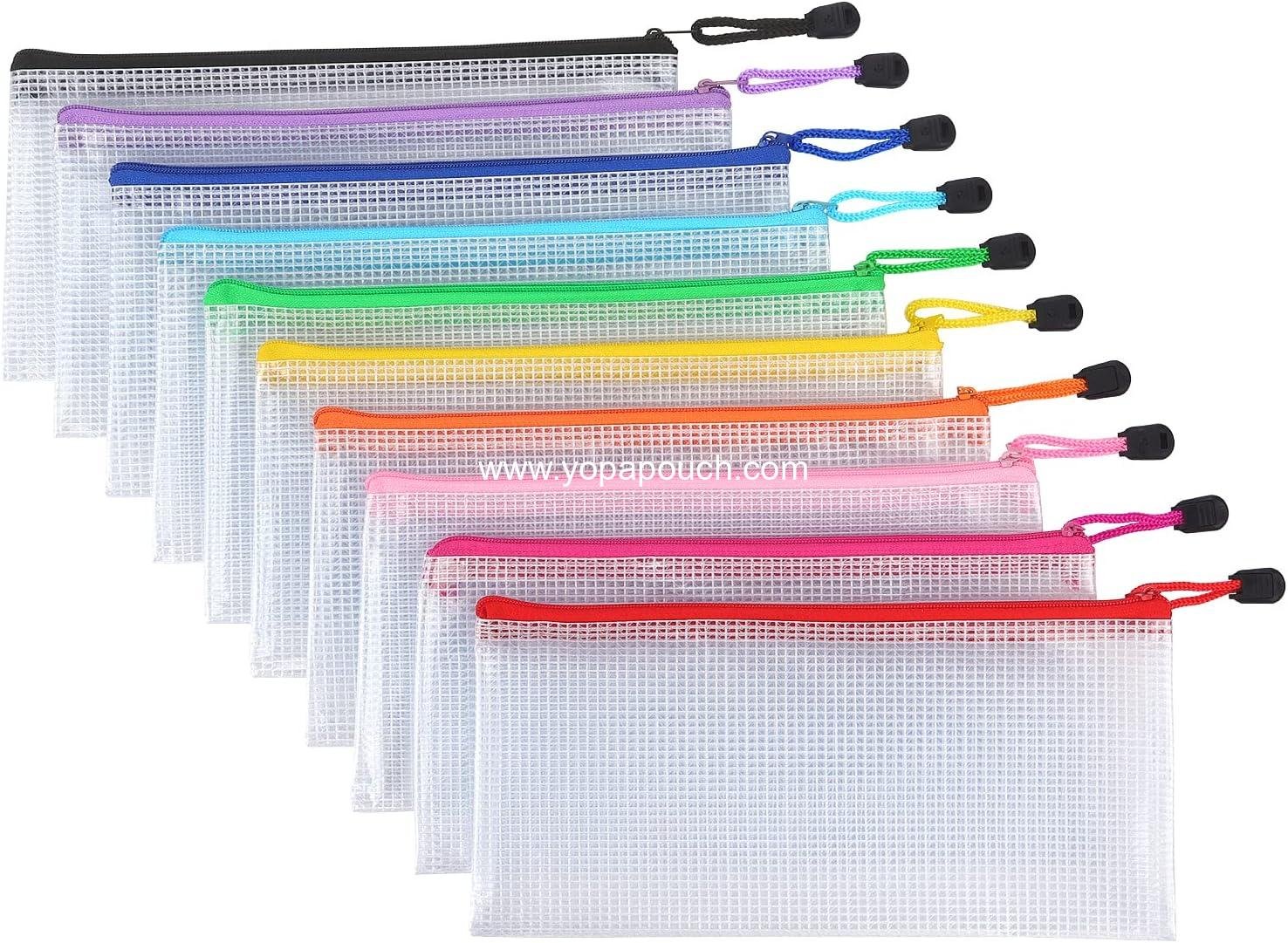 Wholesale 10 Pack Mesh Zipper Pouch Waterproof Zip File Bags Plastic Pencil Pouches A6 Size for Classroom Organization School Office Supplies (Colorful) Supplier