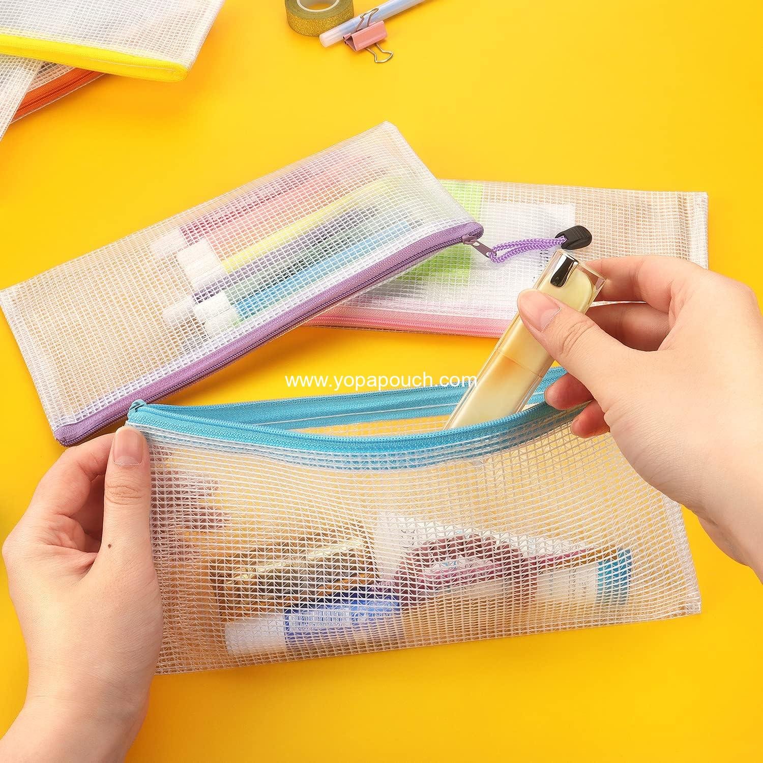 Wholesale 10 Pack Mesh Zipper Pouch Waterproof Zip File Bags Plastic Pencil Pouches A6 Size for Classroom Organization School Office Supplies (Colorful) Supplier