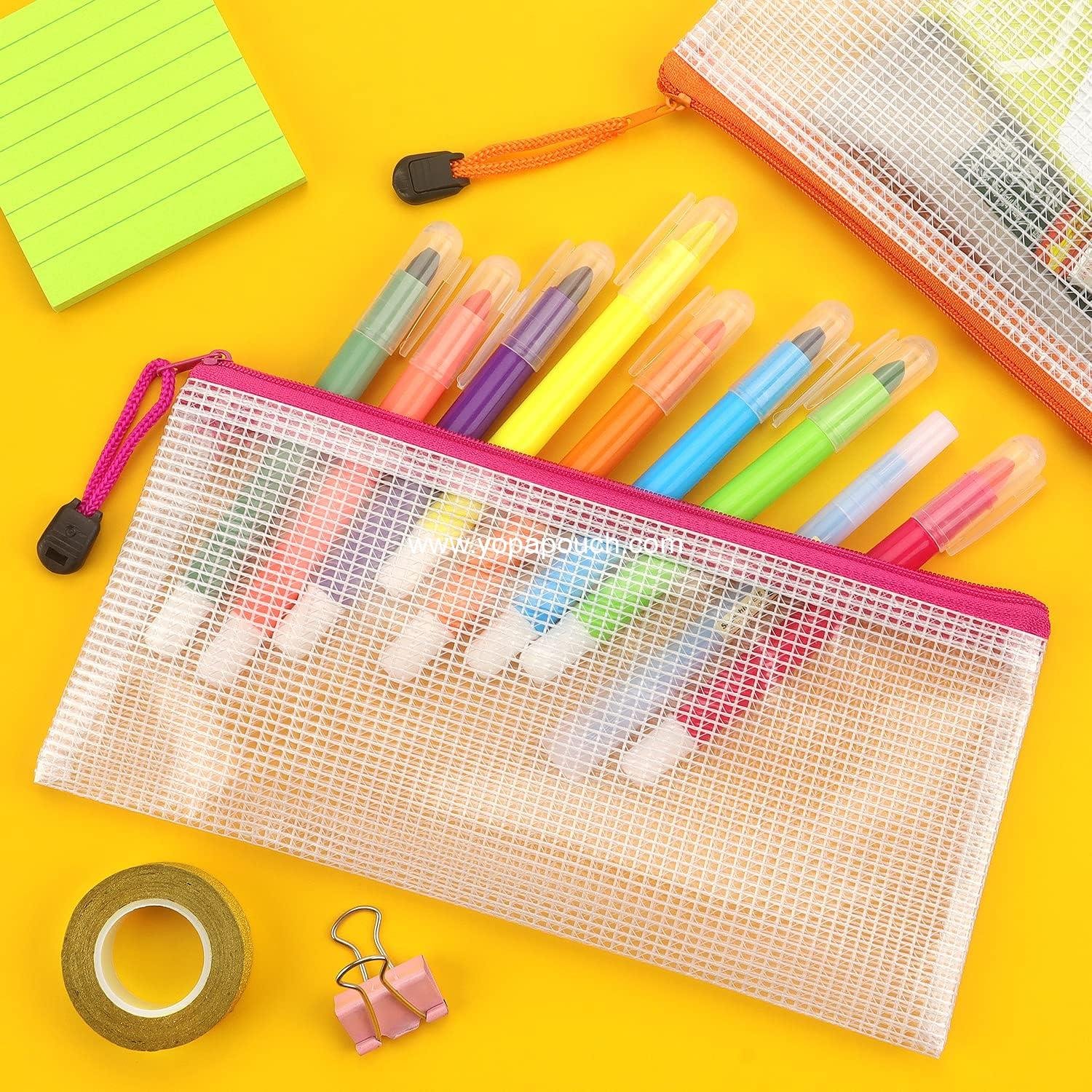 Wholesale 10 Pack Mesh Zipper Pouch Waterproof Zip File Bags Plastic Pencil Pouches A6 Size for Classroom Organization School Office Supplies (Colorful) Supplier