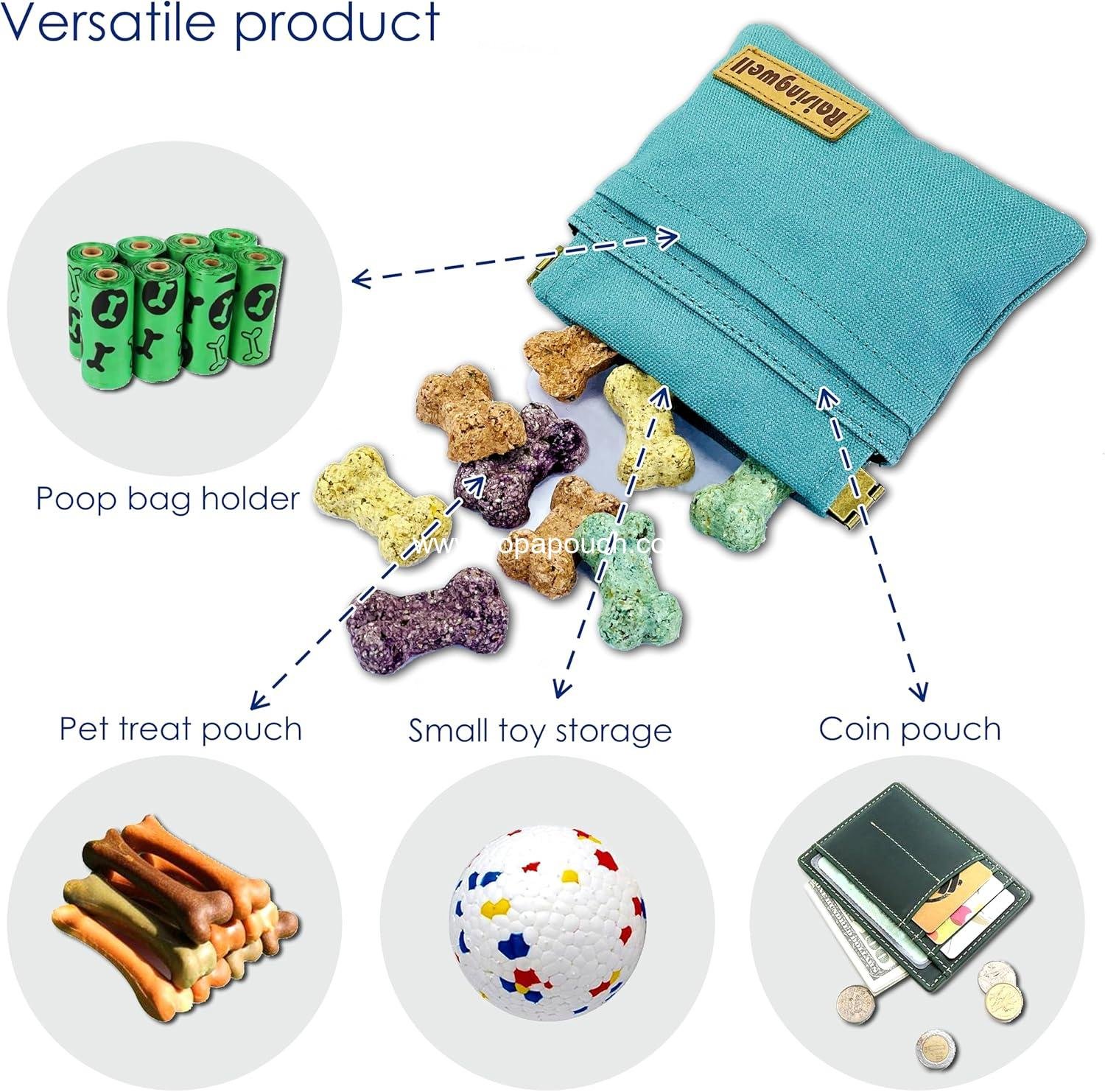 Wholesale Dog Treat Pouch - Green Pocket-Sized Pet Training Bag, Cotton Fabric, Hands-Free Dog Walking with Carabiner, Self-Closing Snack Reward for Puppy Travel or Outdoor Use, OEM