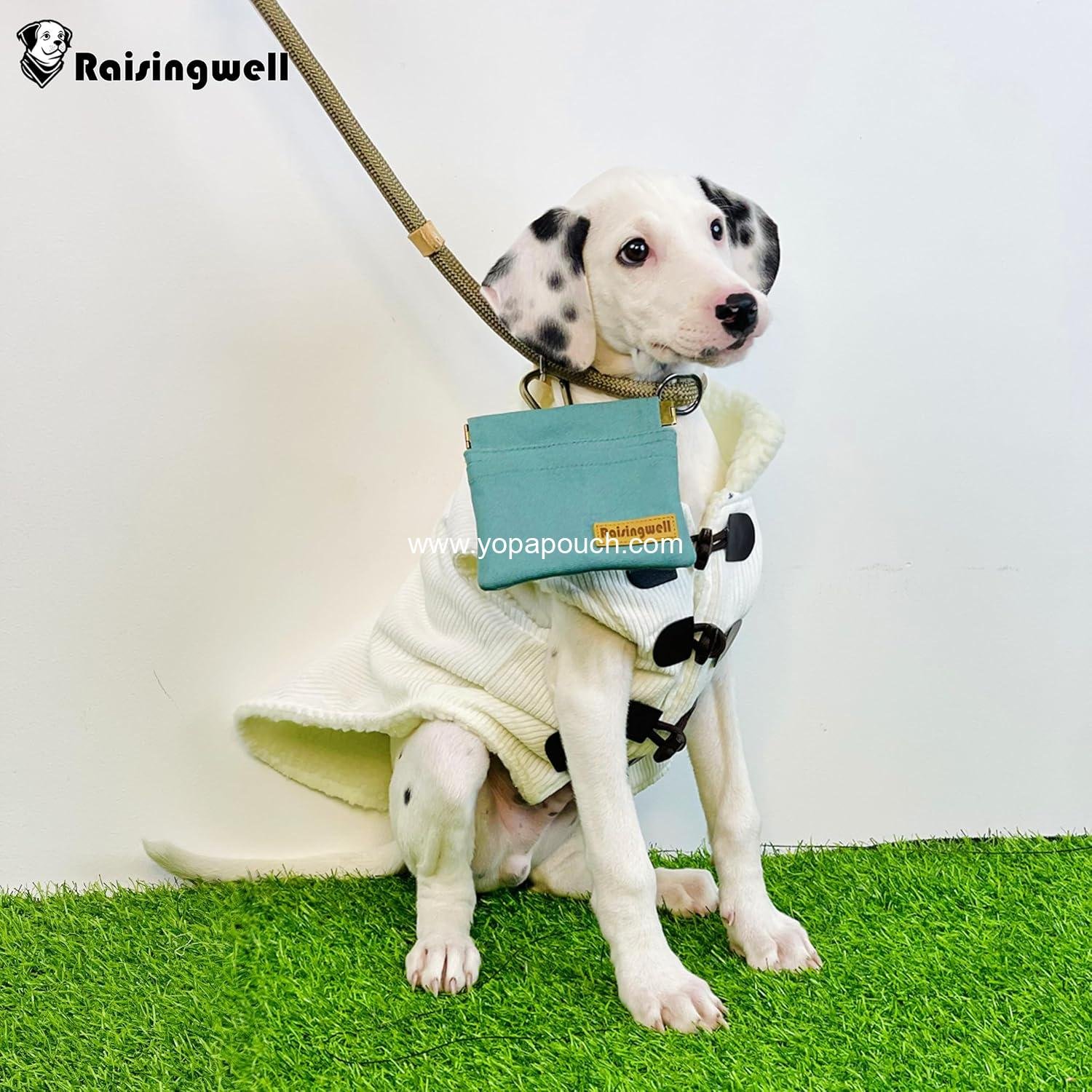 Wholesale Dog Treat Pouch - Green Pocket-Sized Pet Training Bag, Cotton Fabric, Hands-Free Dog Walking with Carabiner, Self-Closing Snack Reward for Puppy Travel or Outdoor Use, OEM