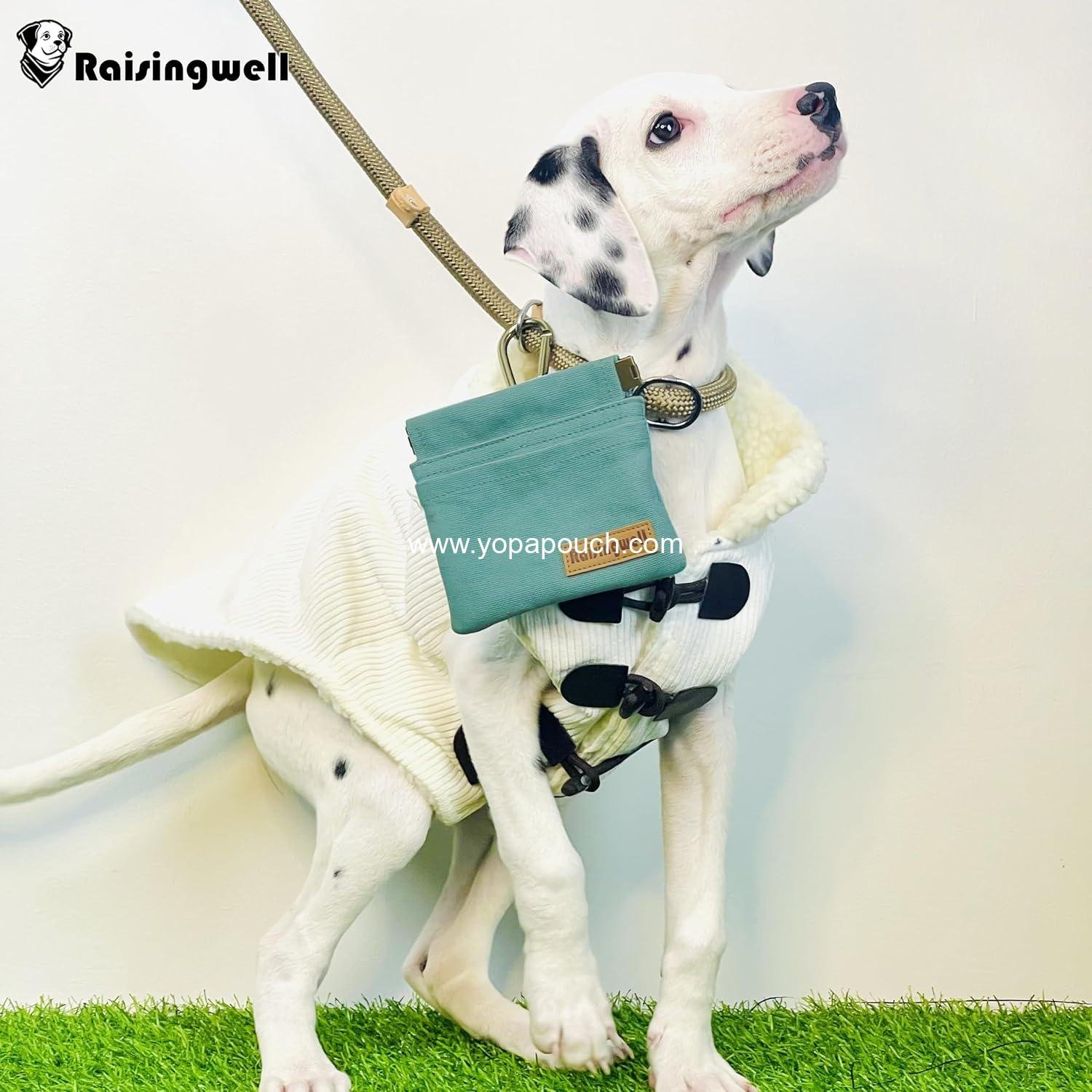 Wholesale Dog Treat Pouch - Green Pocket-Sized Pet Training Bag, Cotton Fabric, Hands-Free Dog Walking with Carabiner, Self-Closing Snack Reward for Puppy Travel or Outdoor Use, OEM