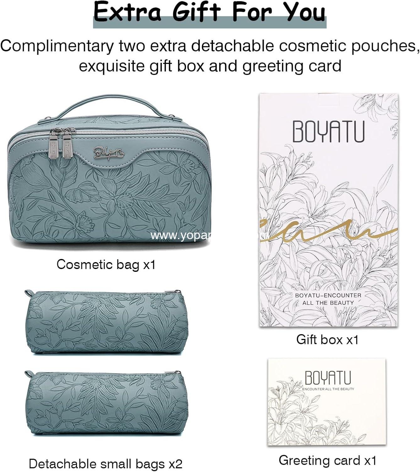 Wholesale Travel Makeup Bags Cosmetic Organizer - 3-Piece Set Large Capacity PU Leather Toiletry Bags for Women - Wide Open Portable Pouch with Divider & Handle (01-Light Blue) Manufacturer