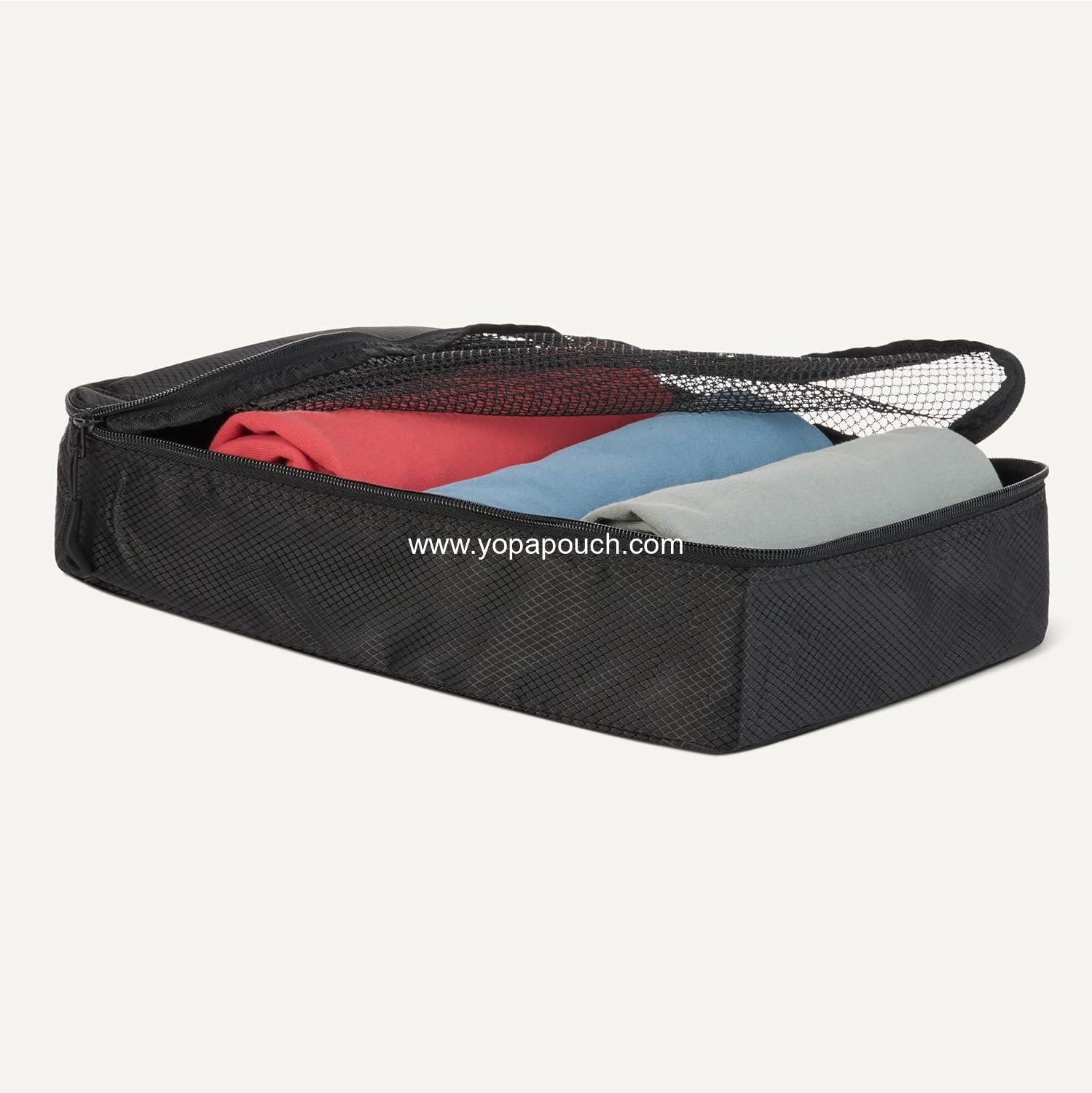 Wholesale 4-Piece Packing Cubes Travel Accessories Set, Luggage Organizer with Double Zipper, Mesh Top, 100% Polyester in Small, Medium, Large, and Slim Sizes, Black - Supplier