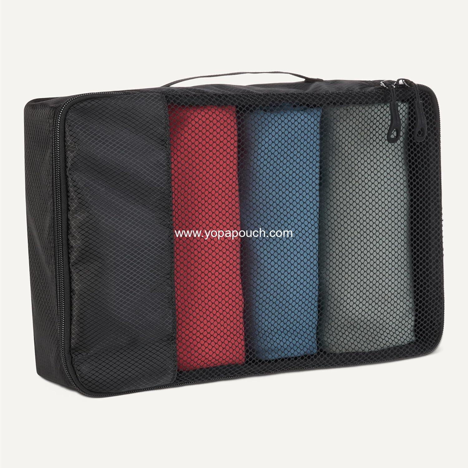 Wholesale 4-Piece Packing Cubes Travel Accessories Set, Luggage Organizer with Double Zipper, Mesh Top, 100% Polyester in Small, Medium, Large, and Slim Sizes, Black - Supplier