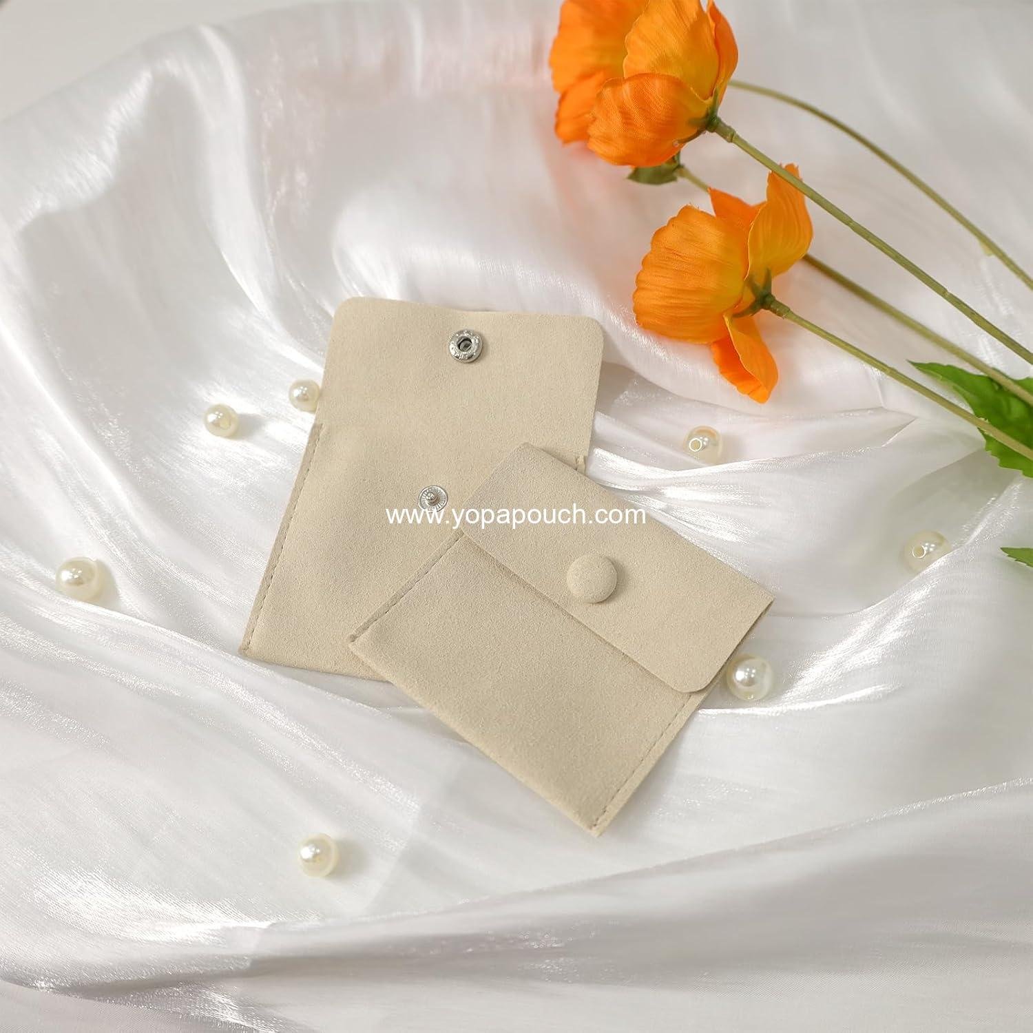 Wholesale 12pcs Microfiber Jewelry Pouch 8x8cm Luxury Small Jewelry Gift Bag Envelope Style Packaging Snap Button - Supplier