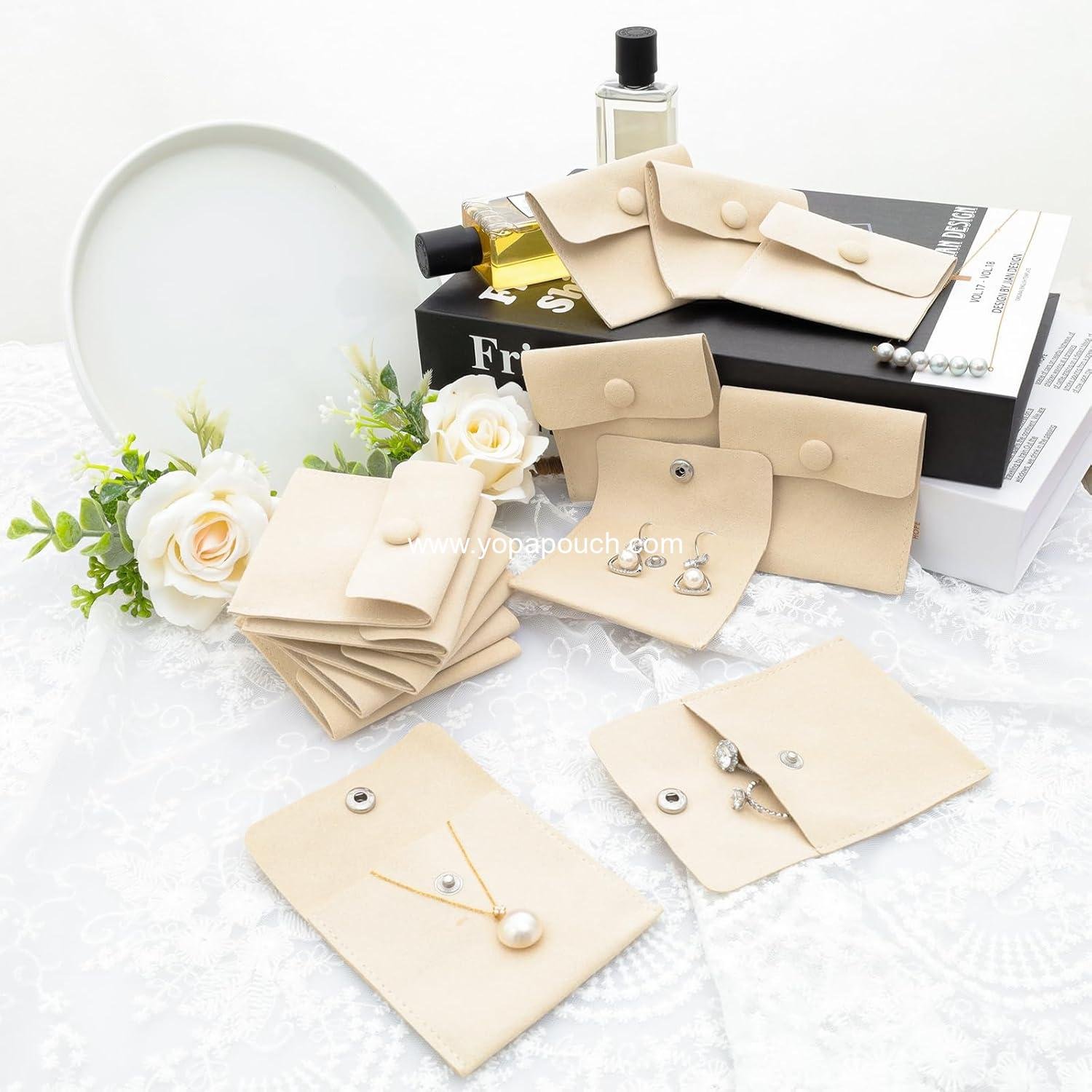 Wholesale 12pcs Microfiber Jewelry Pouch 8x8cm Luxury Small Jewelry Gift Bag Envelope Style Packaging Snap Button - Supplier