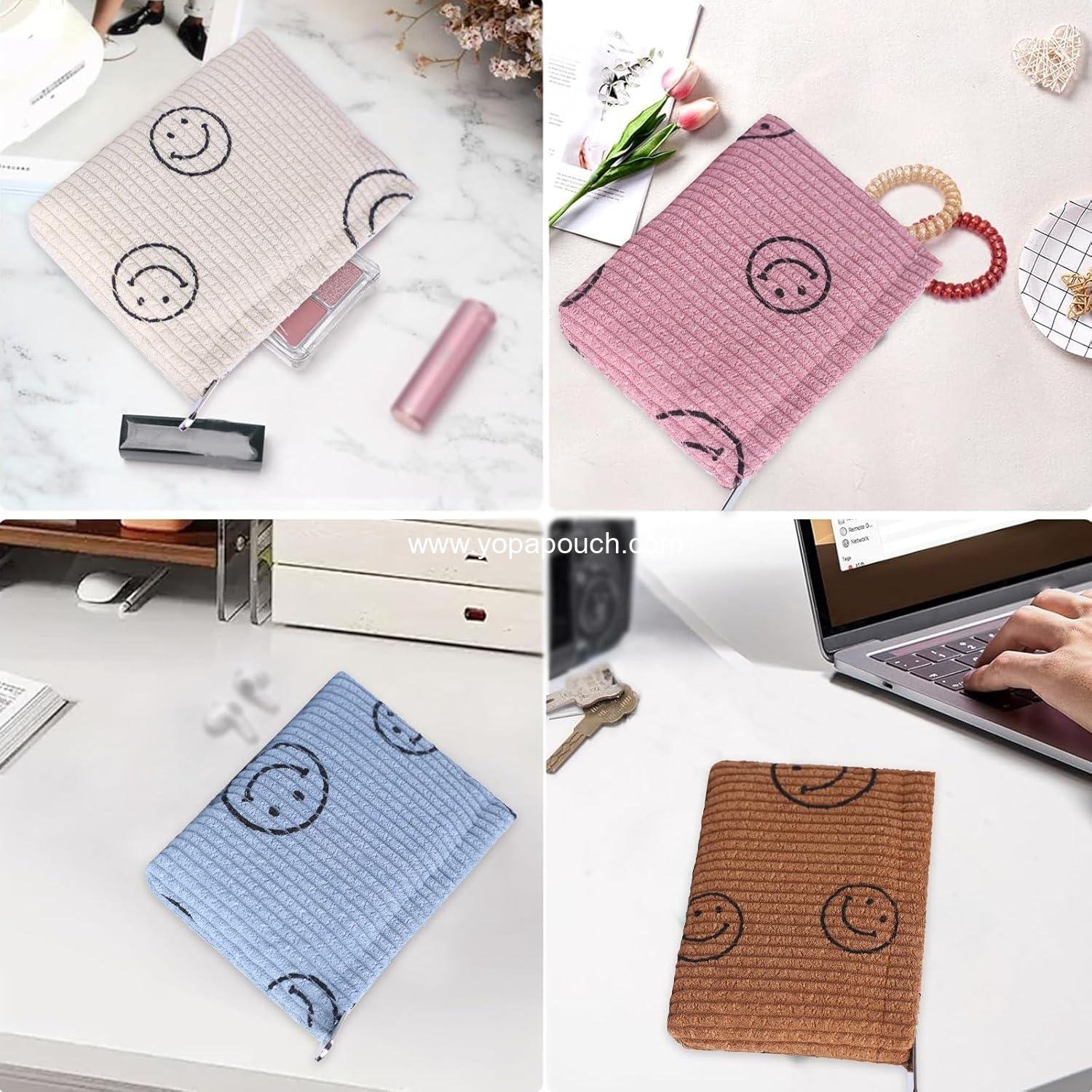 Wholesale Mini Cute Smiley Face Coin Purse - 2 Pack Soft Corduroy Zipper Pouch for Pocket, Small Change Holder for Women, Credit Card, Key, Lipstick - Supplier