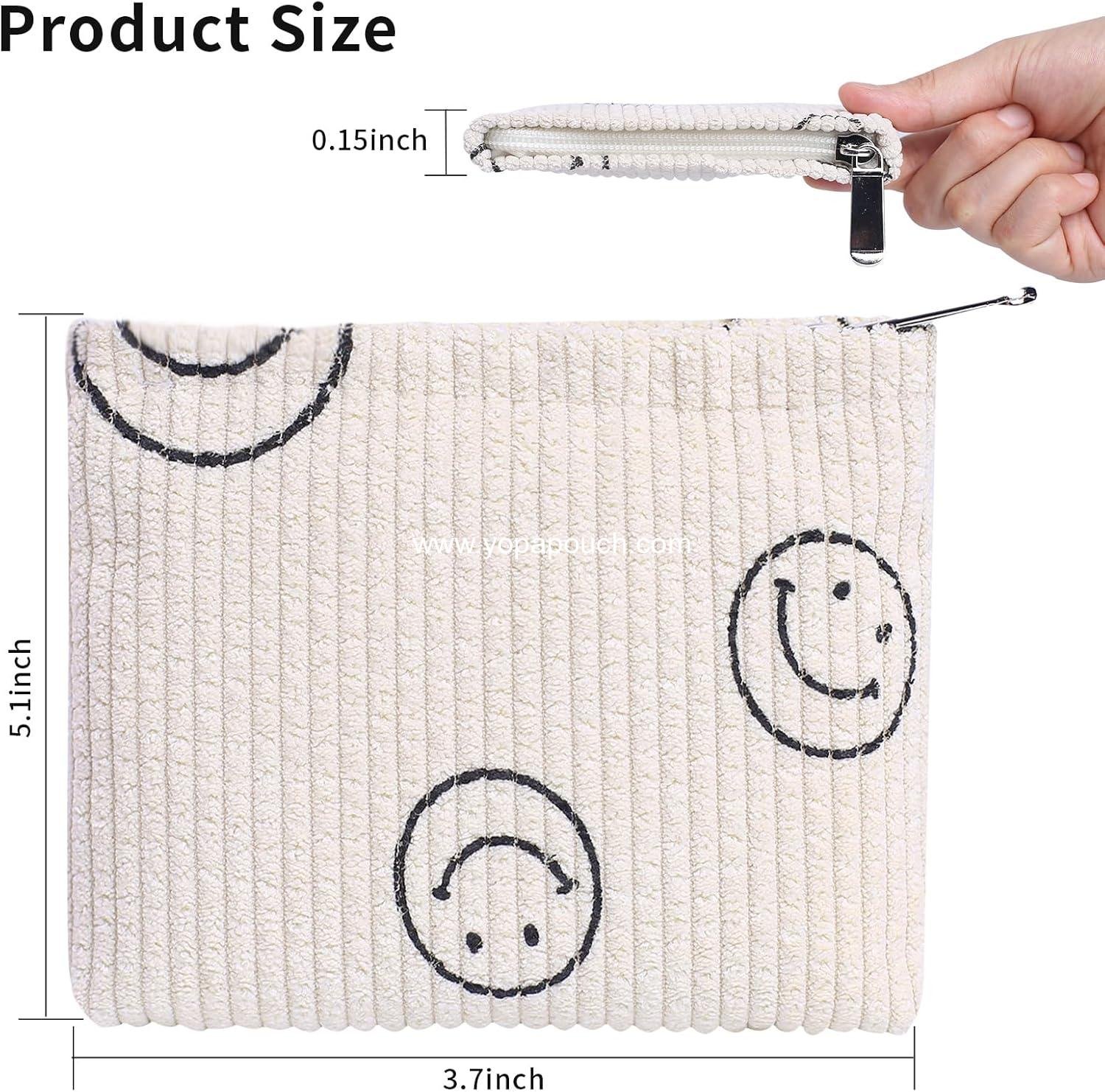 Wholesale Mini Cute Smiley Face Coin Purse - 2 Pack Soft Corduroy Zipper Pouch for Pocket, Small Change Holder for Women, Credit Card, Key, Lipstick - Supplier