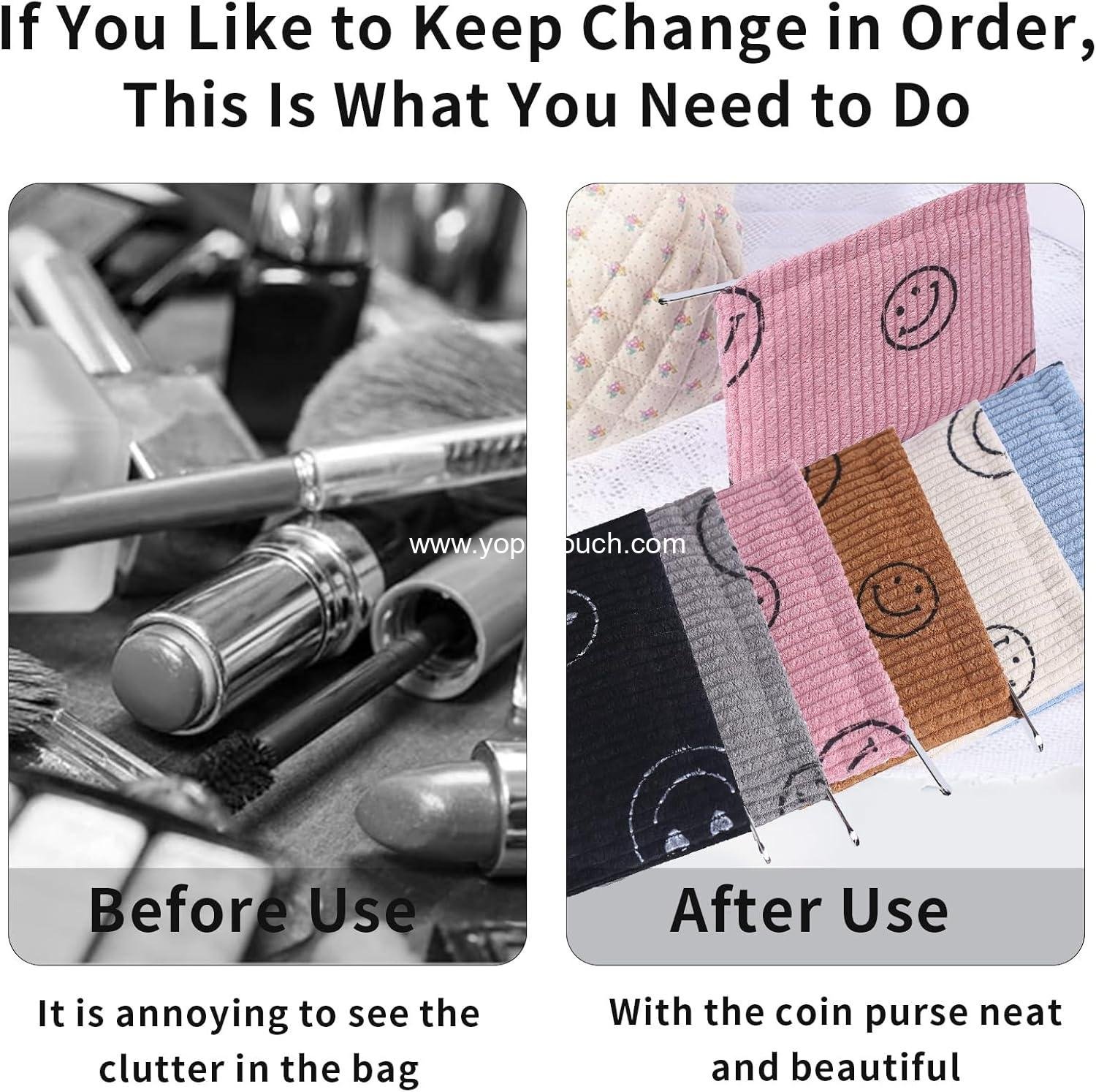 Wholesale Mini Cute Smiley Face Coin Purse - 2 Pack Soft Corduroy Zipper Pouch for Pocket, Small Change Holder for Women, Credit Card, Key, Lipstick - Supplier