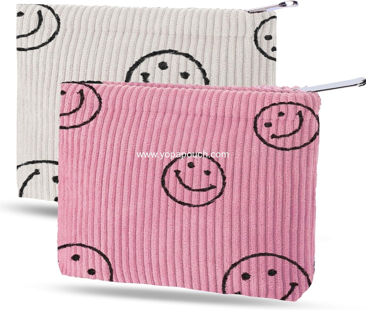 2 Pack Coin Purse, Soft Corduroy Purse Pouch with Zipper Cute Smiley Face Coin Purse Mini Change Purse Pouch for Pocket, Small Pouch for Women Credit Card Key Lipstick Holder