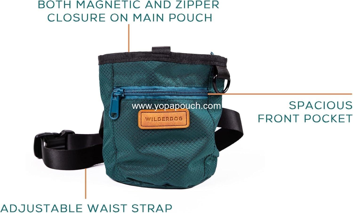 Wholesale Dog Training Treat Pouch with Magnetic Zipper Closure, Carabiner, Adjustable Waist Strap - Green Supplier