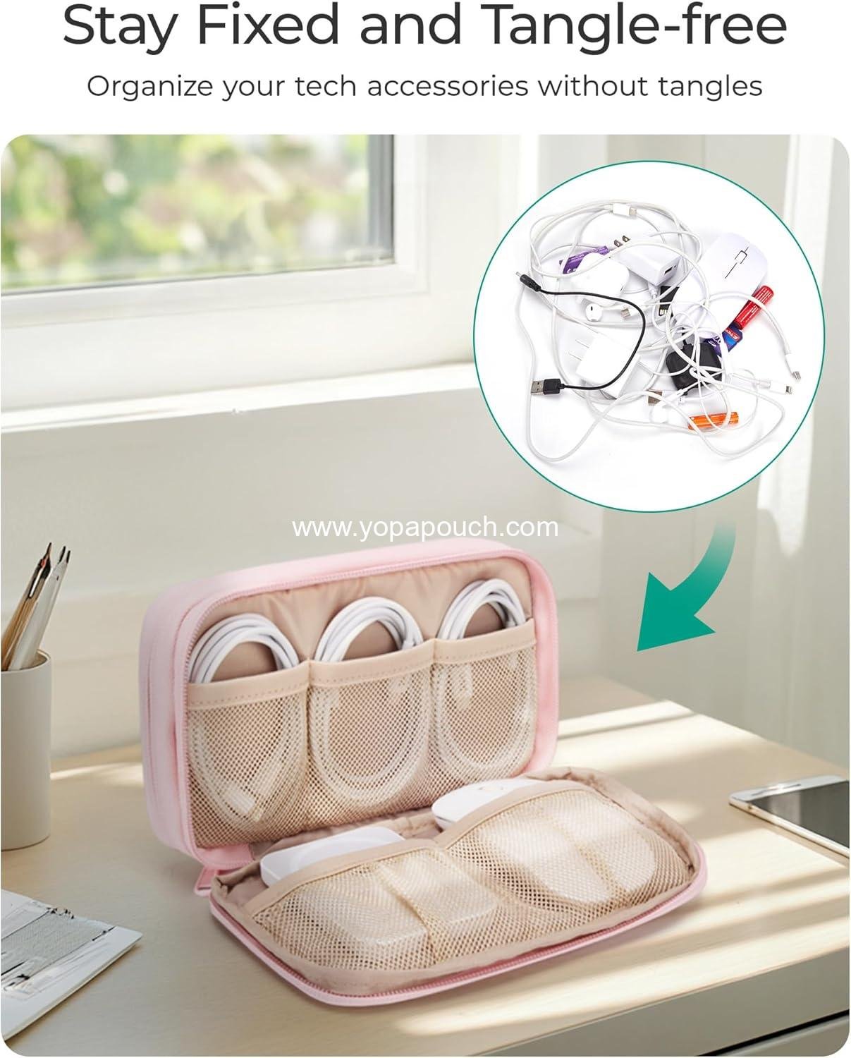 Wholesale Electronics Organizer Travel Case for Chargers Cables Phones, Compact Tech Accessories Pouch, 11.8 x 7.5 x 2.3 inches, Pink, Manufacturer