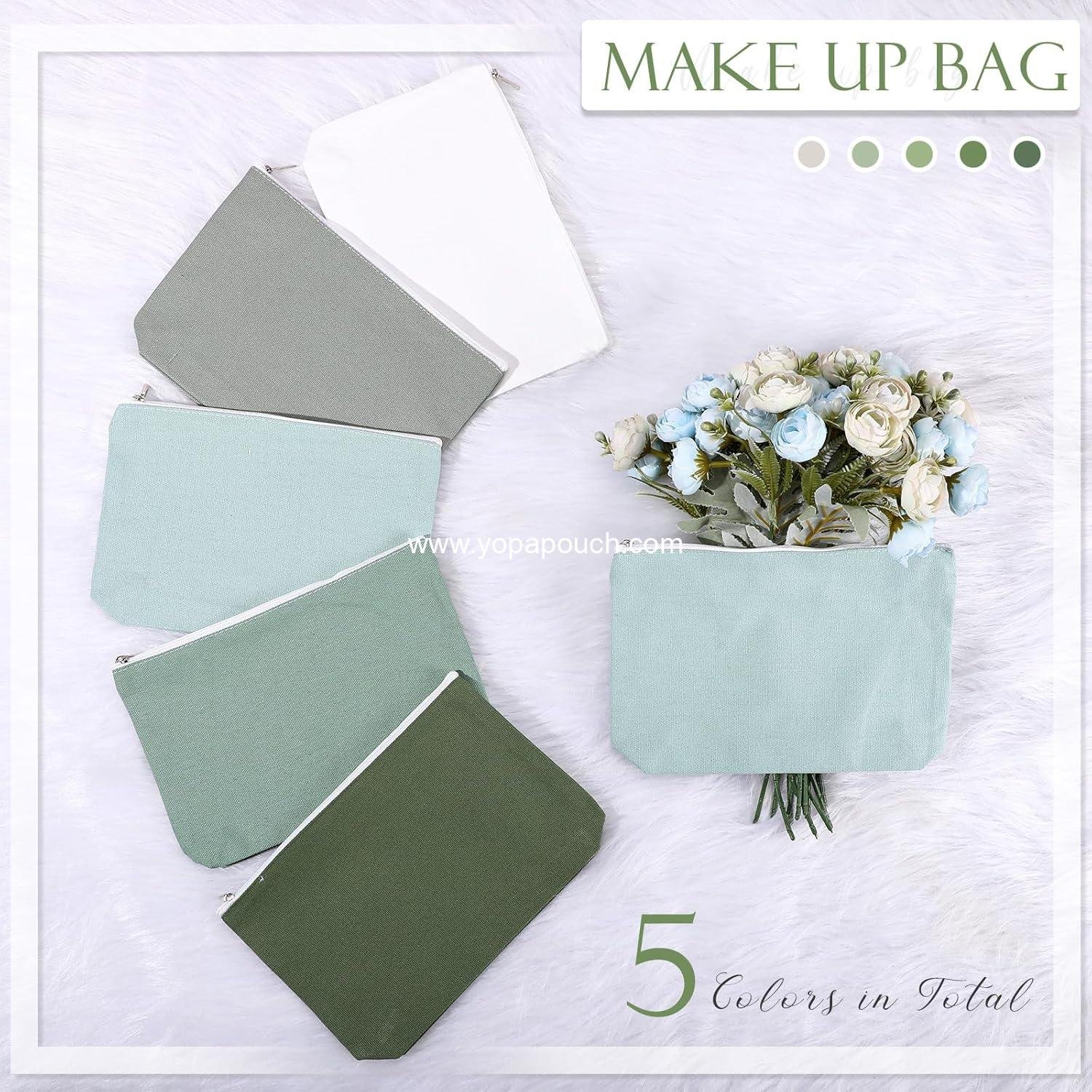 Wholesale 10 Pcs Christmas Canvas Makeup Bags Bulk for Women Blank DIY Pencil Pouches Travel Toiletry Cosmetics Gift for Thanksgiving Wedding Nurse Teacher Sisterhood Coworker Green Supplier