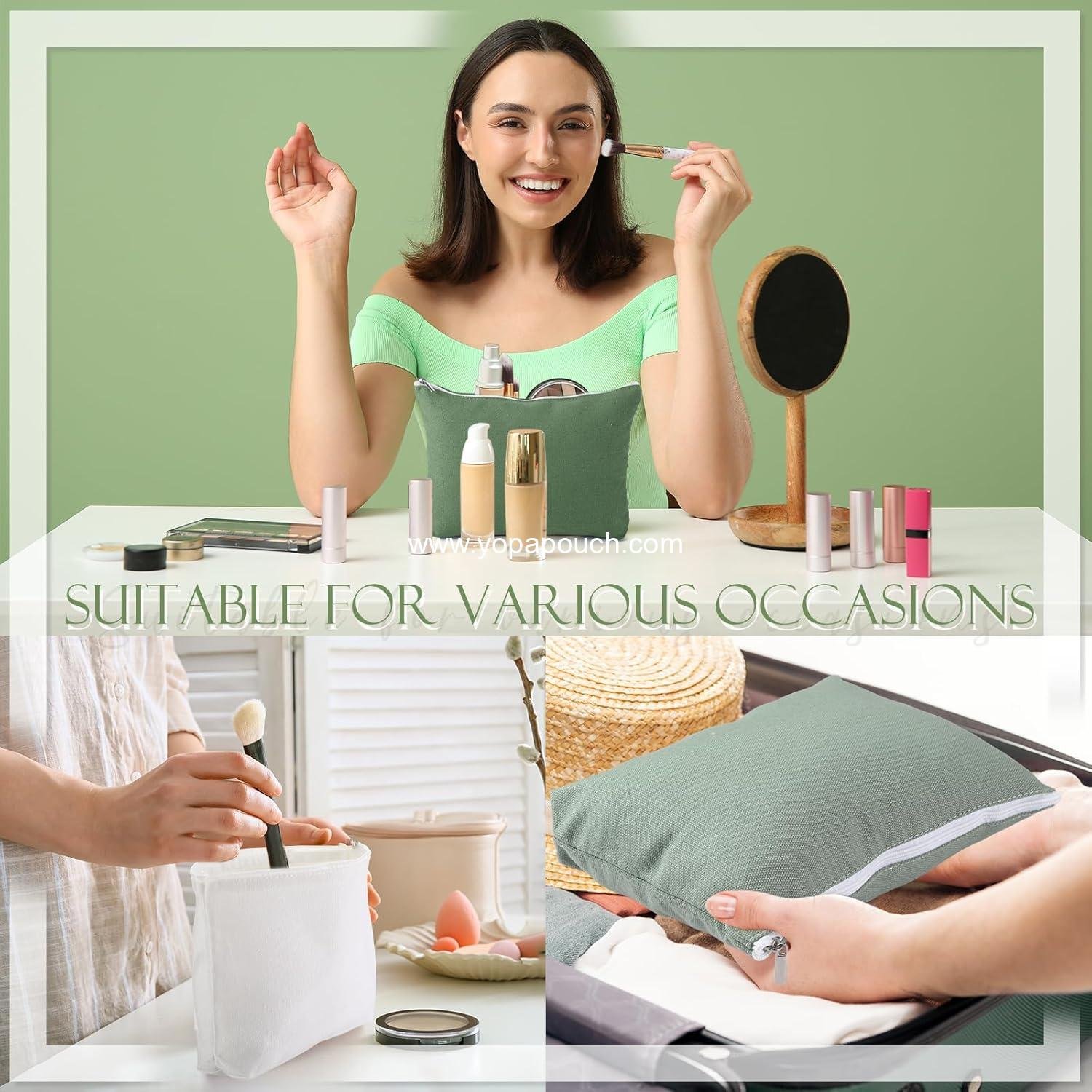 Wholesale 10 Pcs Christmas Canvas Makeup Bags Bulk for Women Blank DIY Pencil Pouches Travel Toiletry Cosmetics Gift for Thanksgiving Wedding Nurse Teacher Sisterhood Coworker Green Supplier