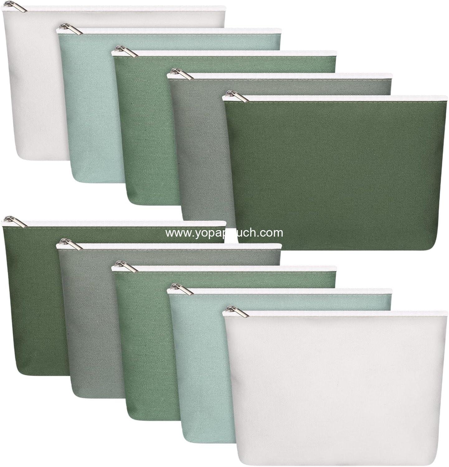 Reginary 10 Pcs Christmas Canvas Makeup Bags Bulk for Women Blank DIY Pencil Pouch Travel Toiletry Cosmetics Bags Gift for Thanksgiving Wedding Nurse Teacher Sisterhood Coworker(Green)