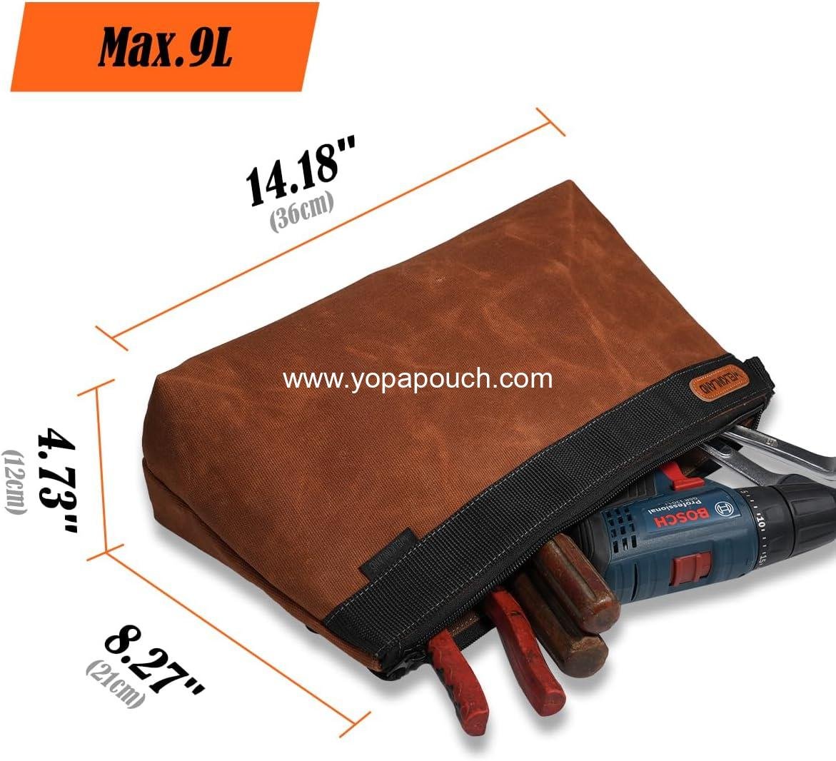 Wholesale 2-Pack Heavy-Duty Waxed Canvas Tool Pouches, 14-Inch Water-Resistant Zippered Organizer with Durable Construction - Supplier