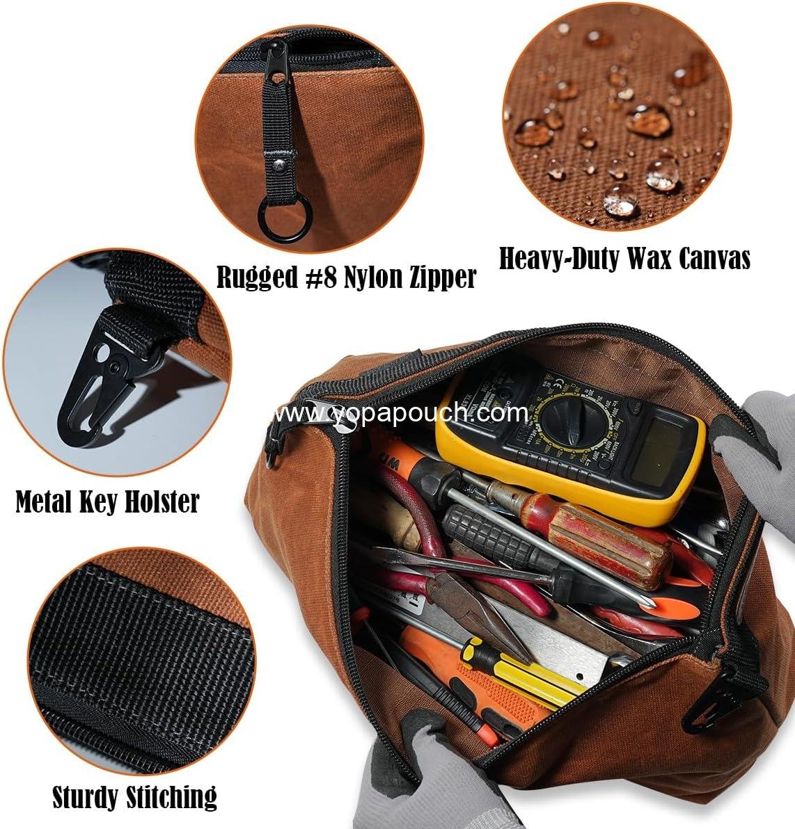 Wholesale 2-Pack Heavy-Duty Waxed Canvas Tool Pouches, 14-Inch Water-Resistant Zippered Organizer with Durable Construction - Supplier