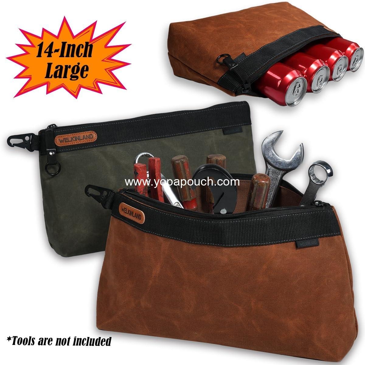 Wholesale 2-Pack Heavy-Duty Waxed Canvas Tool Pouches, 14-Inch Water-Resistant Zippered Organizer with Durable Construction - Supplier