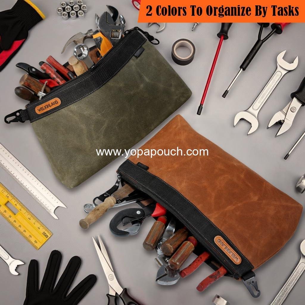 Wholesale 2-Pack Heavy-Duty Waxed Canvas Tool Pouches, 14-Inch Water-Resistant Zippered Organizer with Durable Construction - Supplier