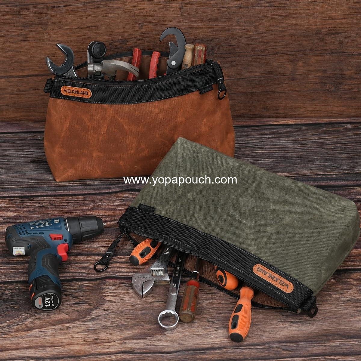 Wholesale 2-Pack Heavy-Duty Waxed Canvas Tool Pouches, 14-Inch Water-Resistant Zippered Organizer with Durable Construction - Supplier