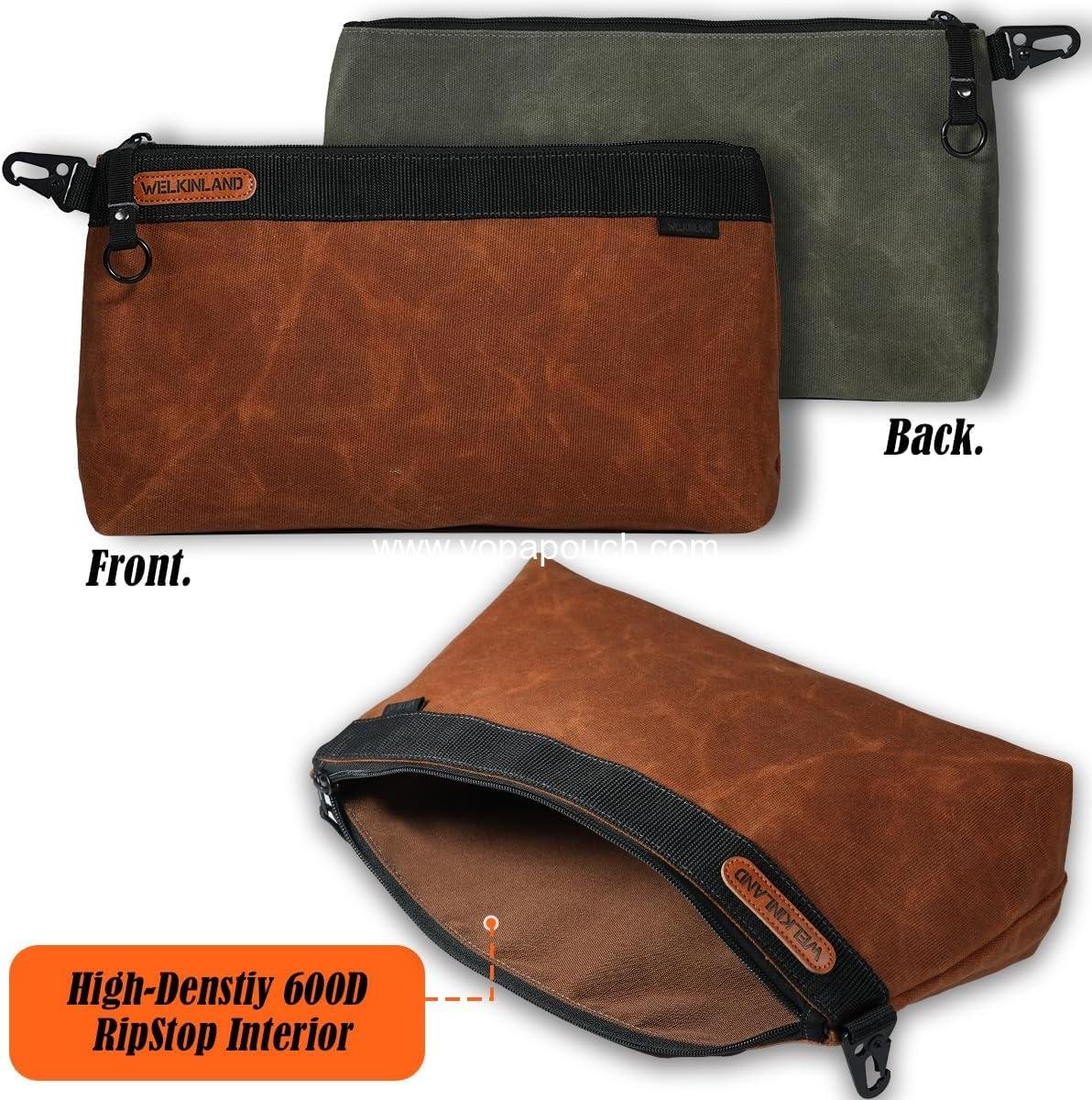 Wholesale 2-Pack Heavy-Duty Waxed Canvas Tool Pouches, 14-Inch Water-Resistant Zippered Organizer with Durable Construction - Supplier