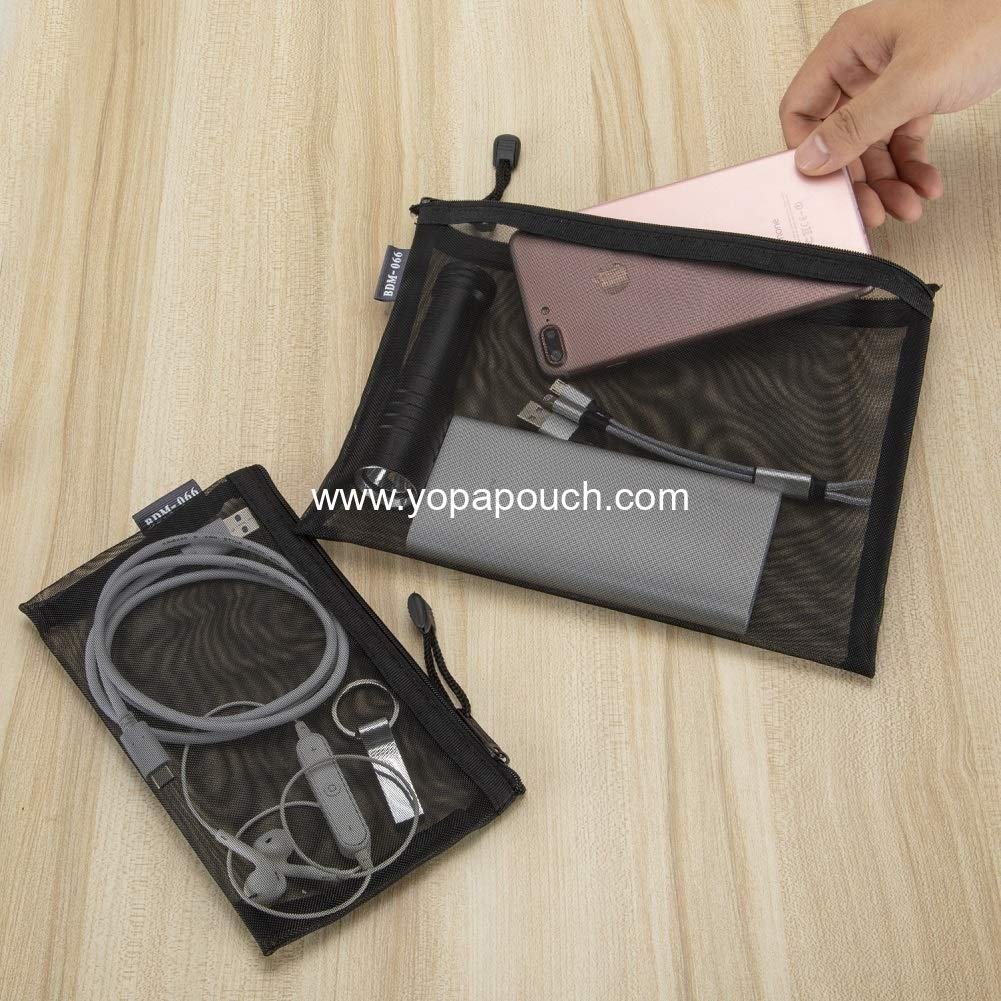 Wholesale Nylon Mesh Cosmetic Zipper Bags, 6PCS Black Makeup Pouches Travel Organizer Case (A5 x 3, A6 x 3) - Supplier