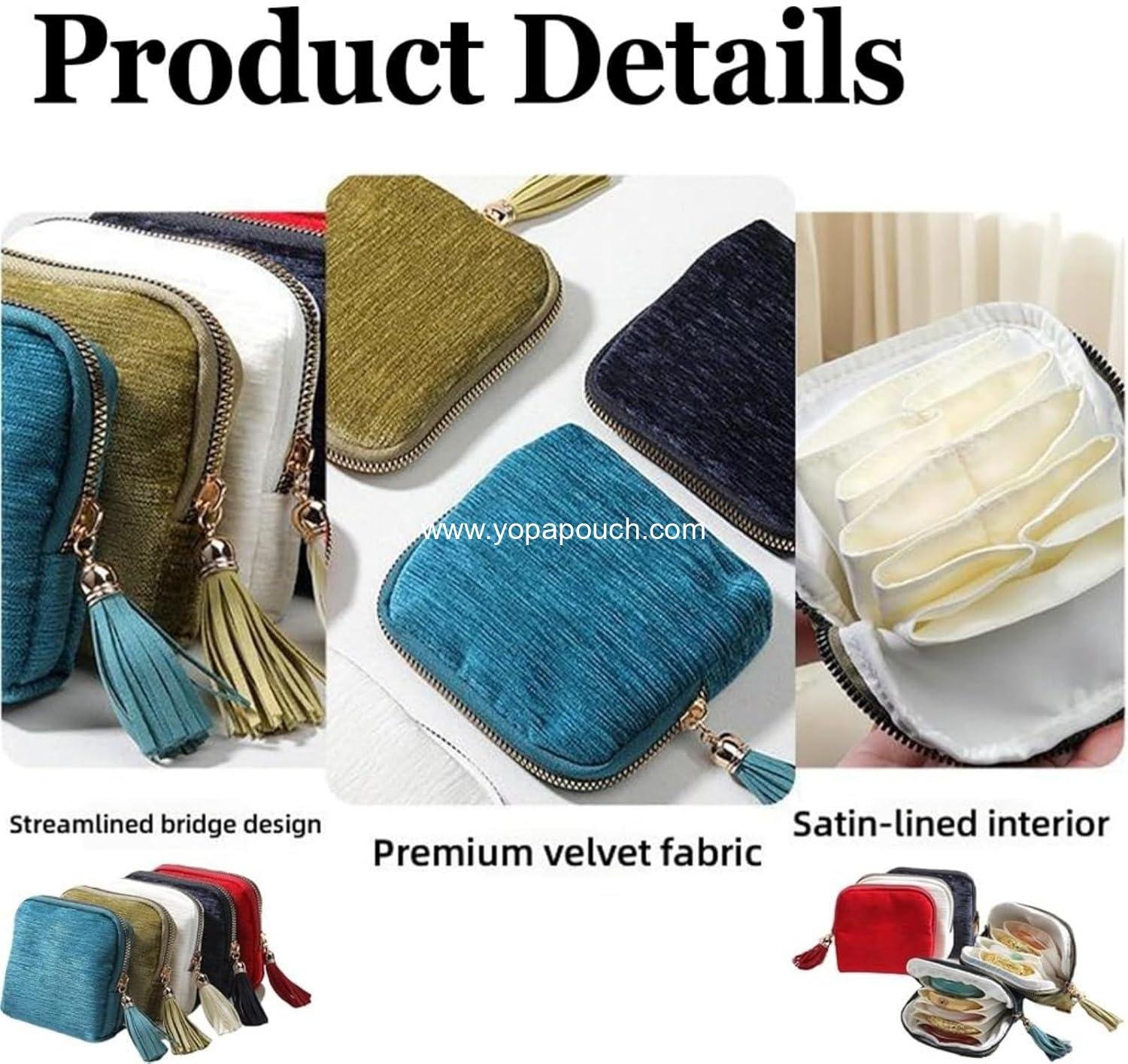 Wholesale Travel Jewelry Case Portable Bead Organizer Small Jewelry Pouch Bags with Zipper & Tassel for Earrings Necklaces Rings Bracelets Brooches Supplier