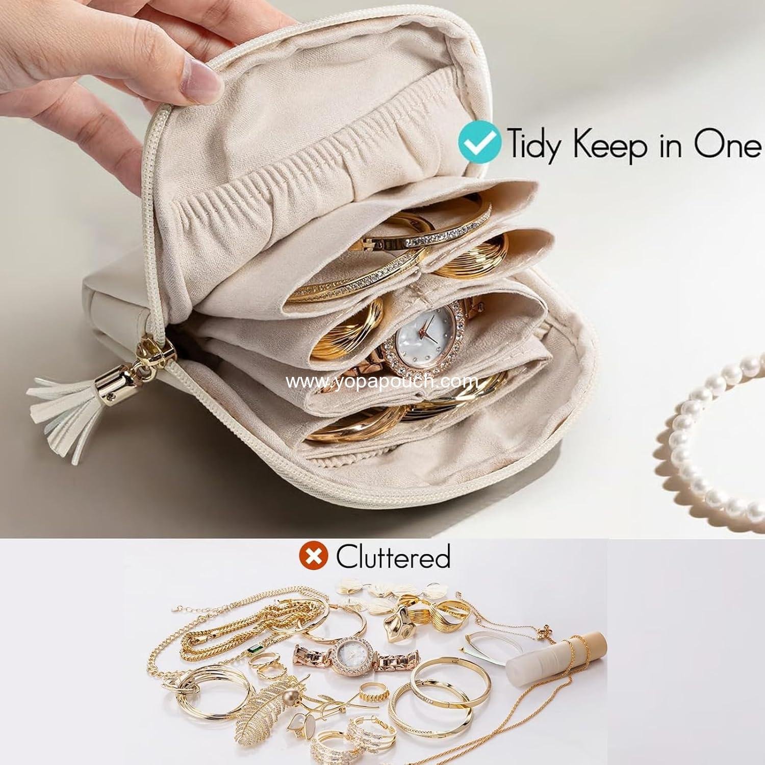 Wholesale Travel Jewelry Case Portable Bead Organizer Small Jewelry Pouch Bags with Zipper & Tassel for Earrings Necklaces Rings Bracelets Brooches Supplier