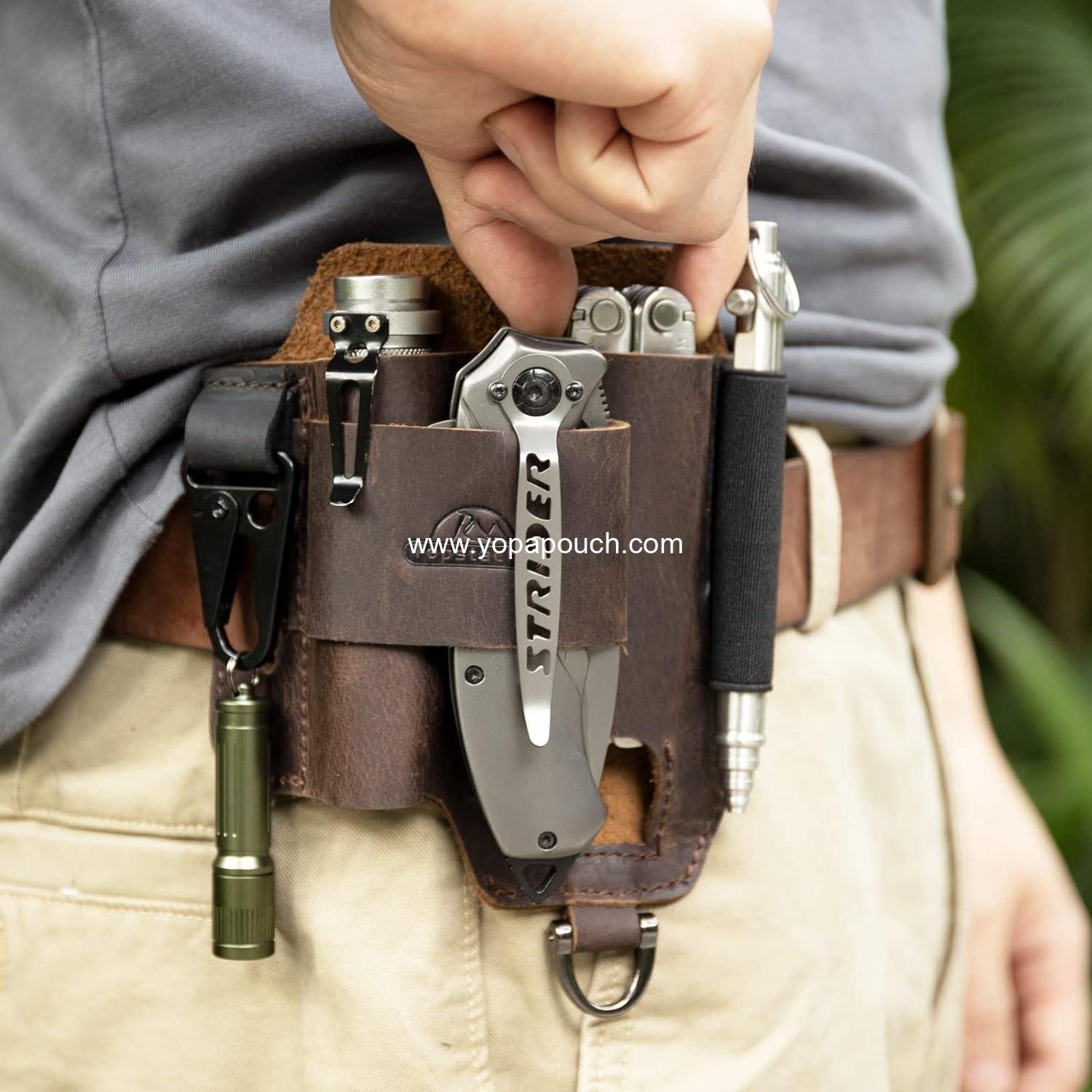 Wholesale Leather Multitool Sheath EDC Belt Organizer for Work and Daily Use, Leatherman Sheath, Pocket Organizer for Flashlight and Multitool, Gifts for Men, Dark Brown - Supplier