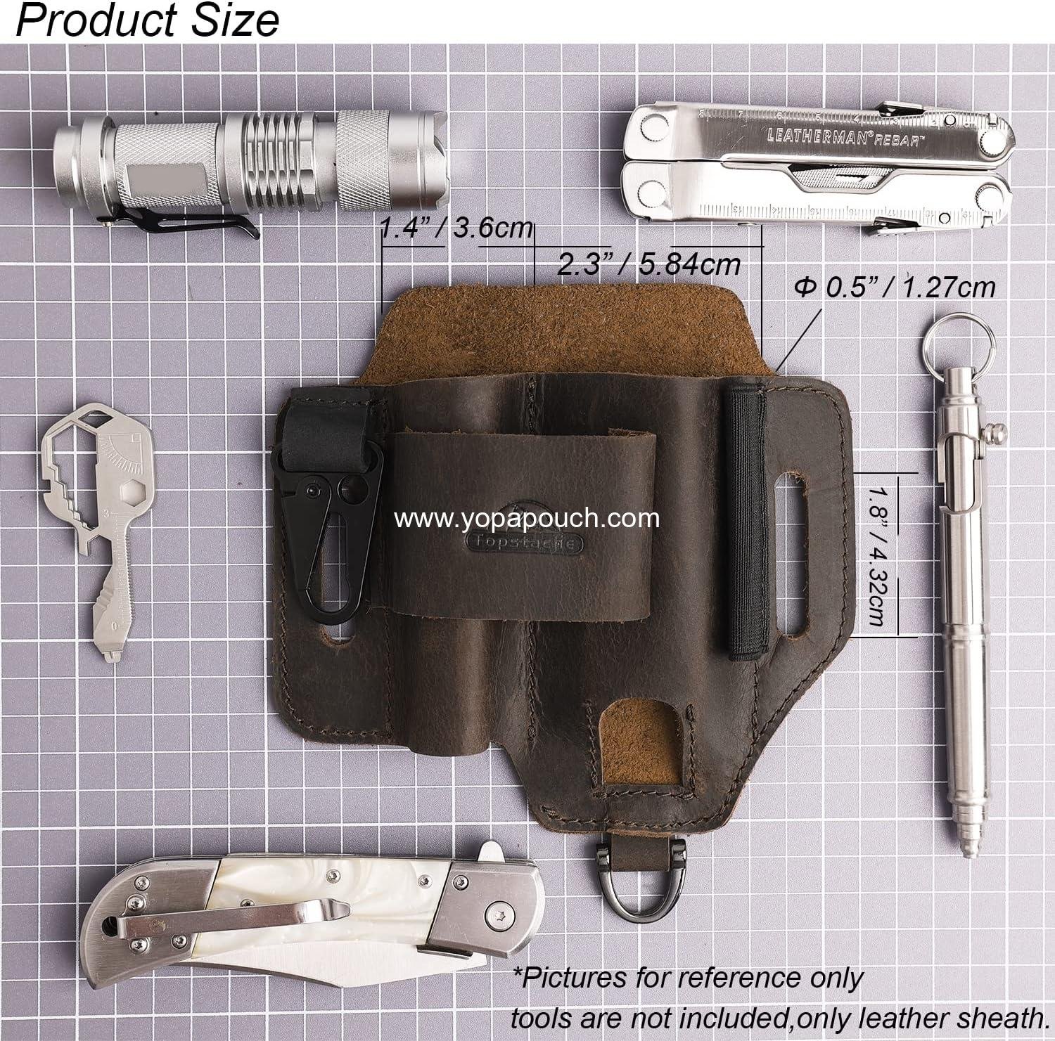 Wholesale Leather Multitool Sheath EDC Belt Organizer for Work and Daily Use, Leatherman Sheath, Pocket Organizer for Flashlight and Multitool, Gifts for Men, Dark Brown - Supplier