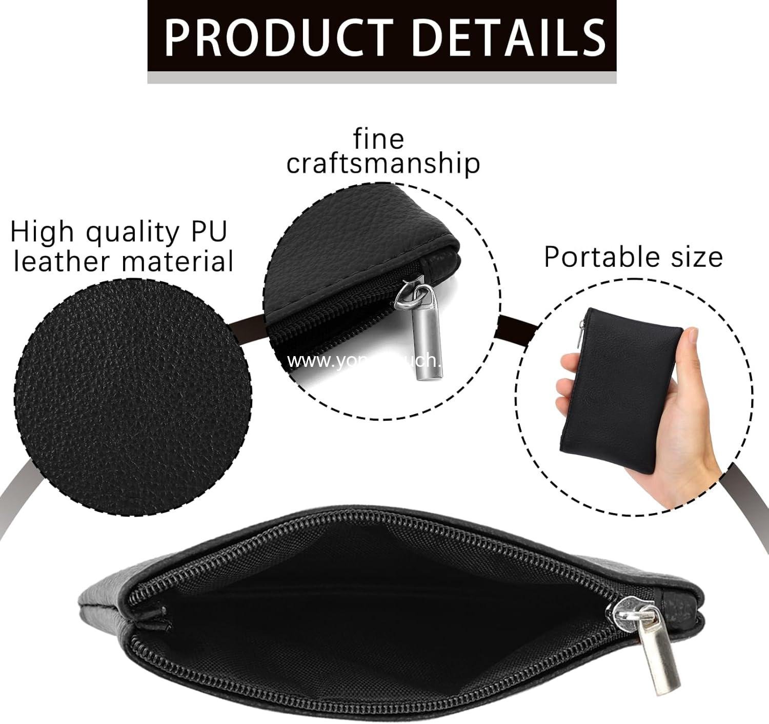 Wholesale Portable PU Leather Mini Coin Purse with Zipper for Women - Holds Credit Cards, Folded Bills, ID, Keys, Headset, Lipstick (Black & Coffee) - Supplier